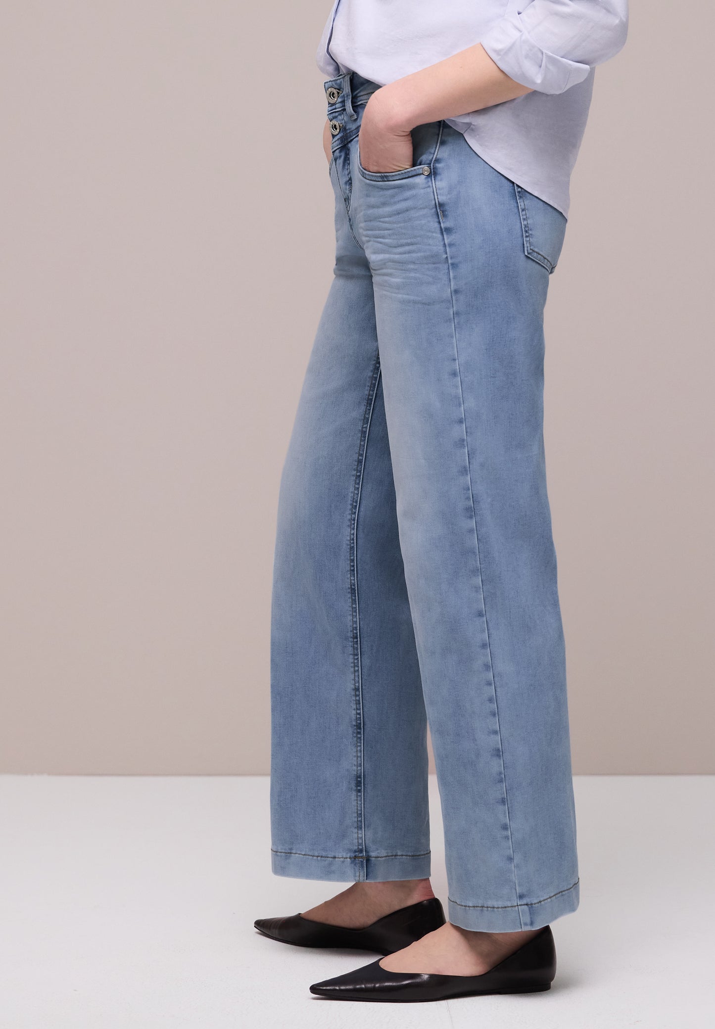 Street One - High Waist Wide Leg Jeans im Loose Fit - Farbe: light blue wash