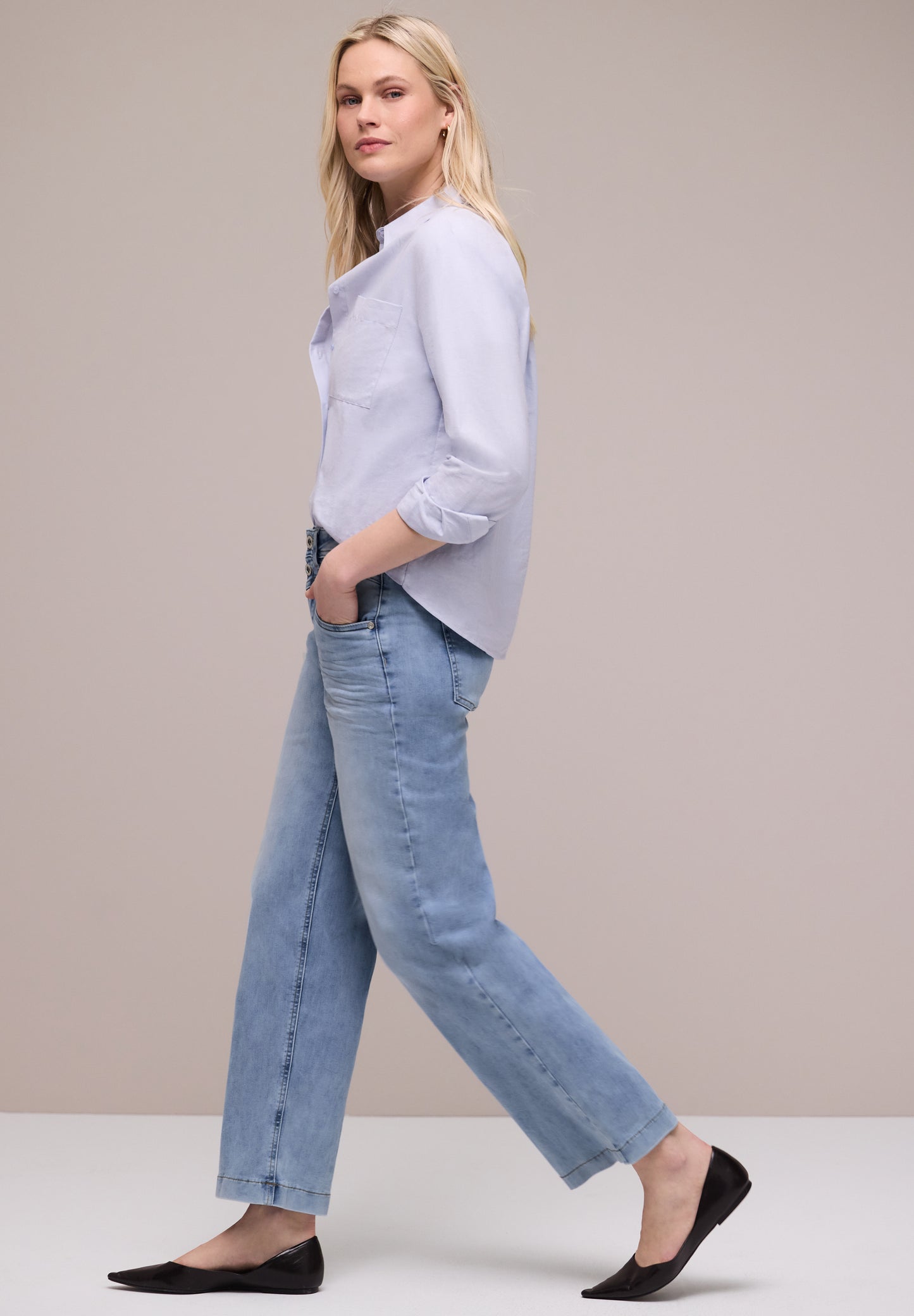 Street One - High Waist Wide Leg Jeans im Loose Fit - Farbe: light blue wash