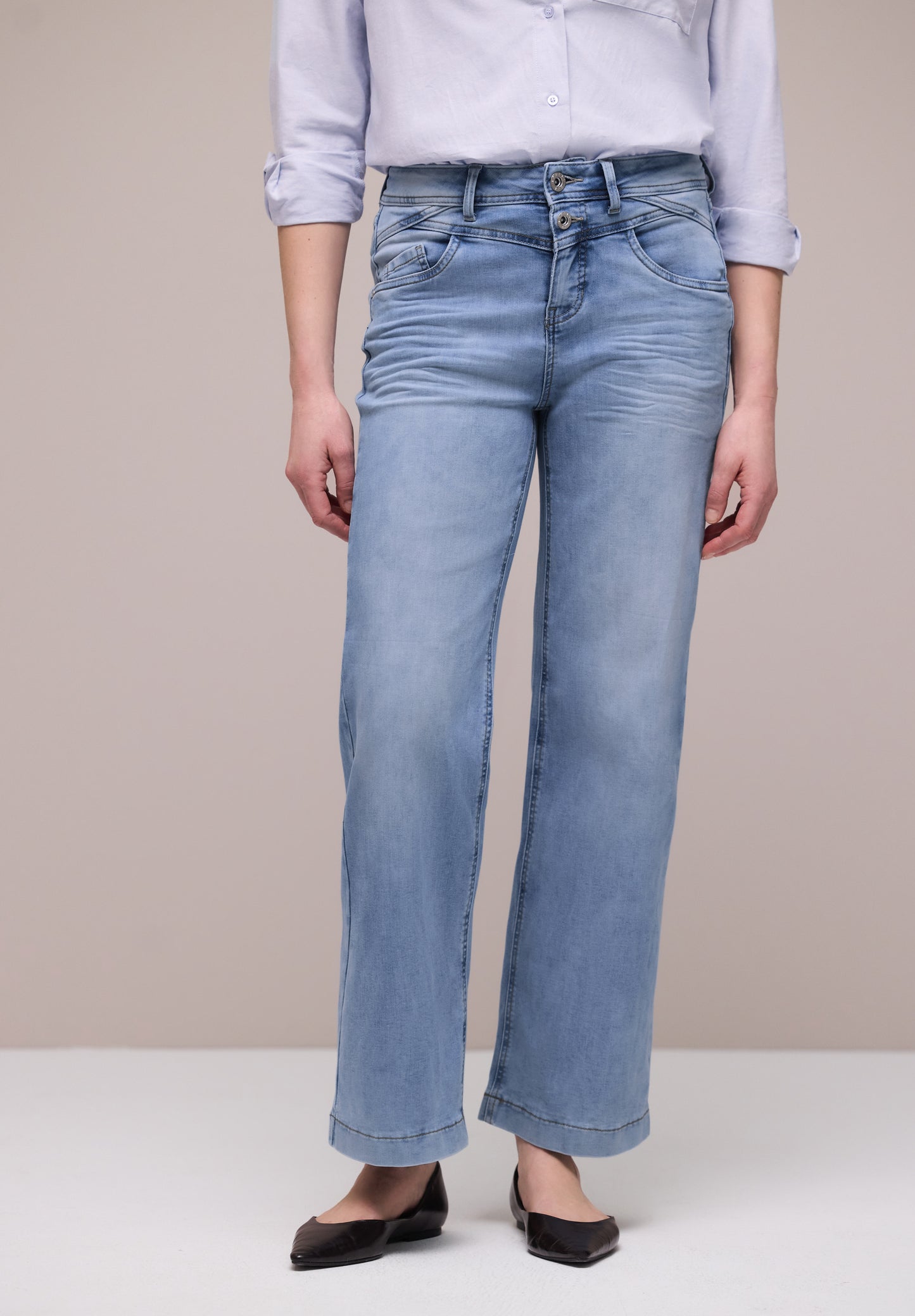 Street One - High Waist Wide Leg Jeans im Loose Fit - Farbe: light blue wash