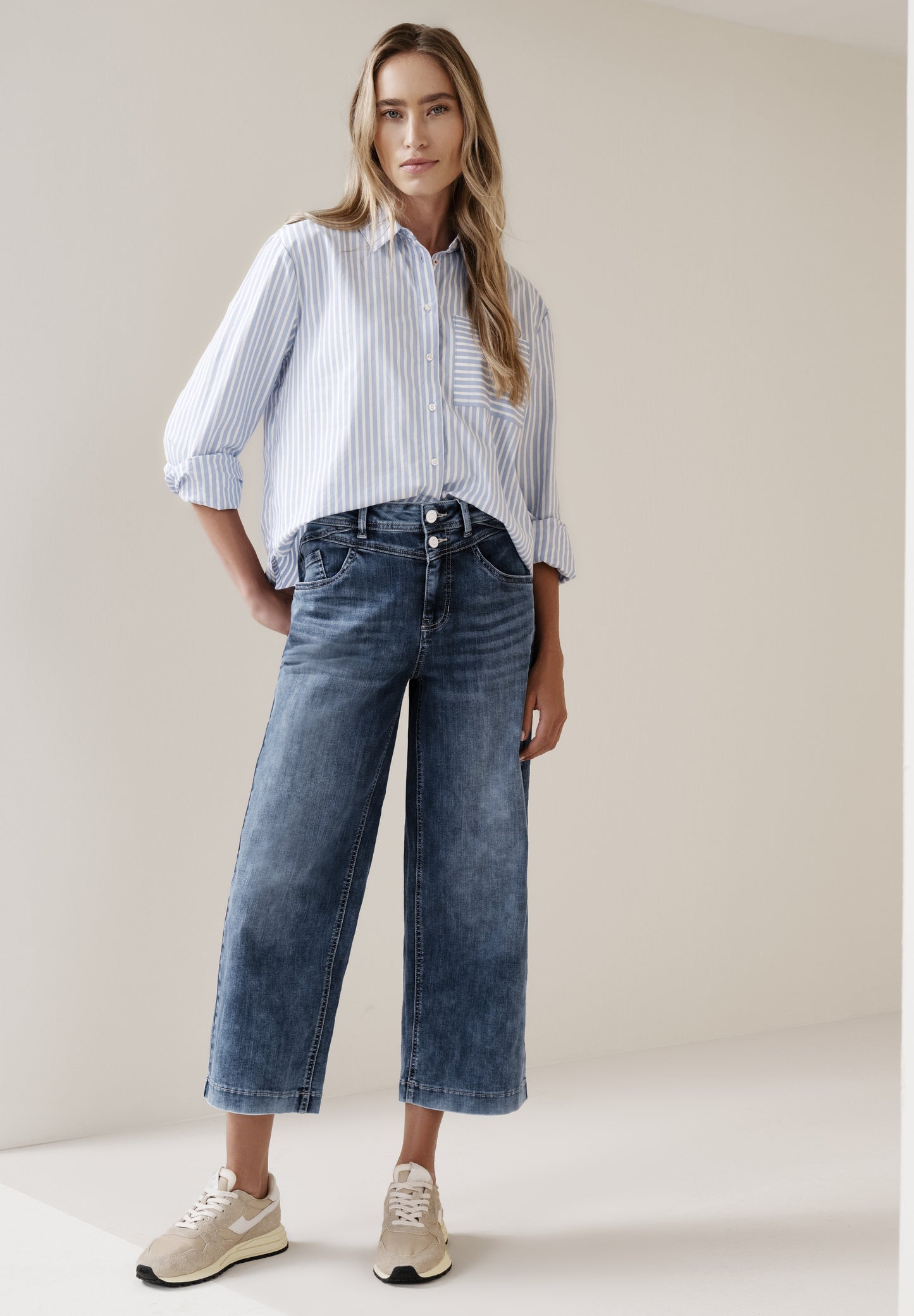Street One - High Waist Wide Leg Jeans im Loose Fit - Farbe: dark blue wash