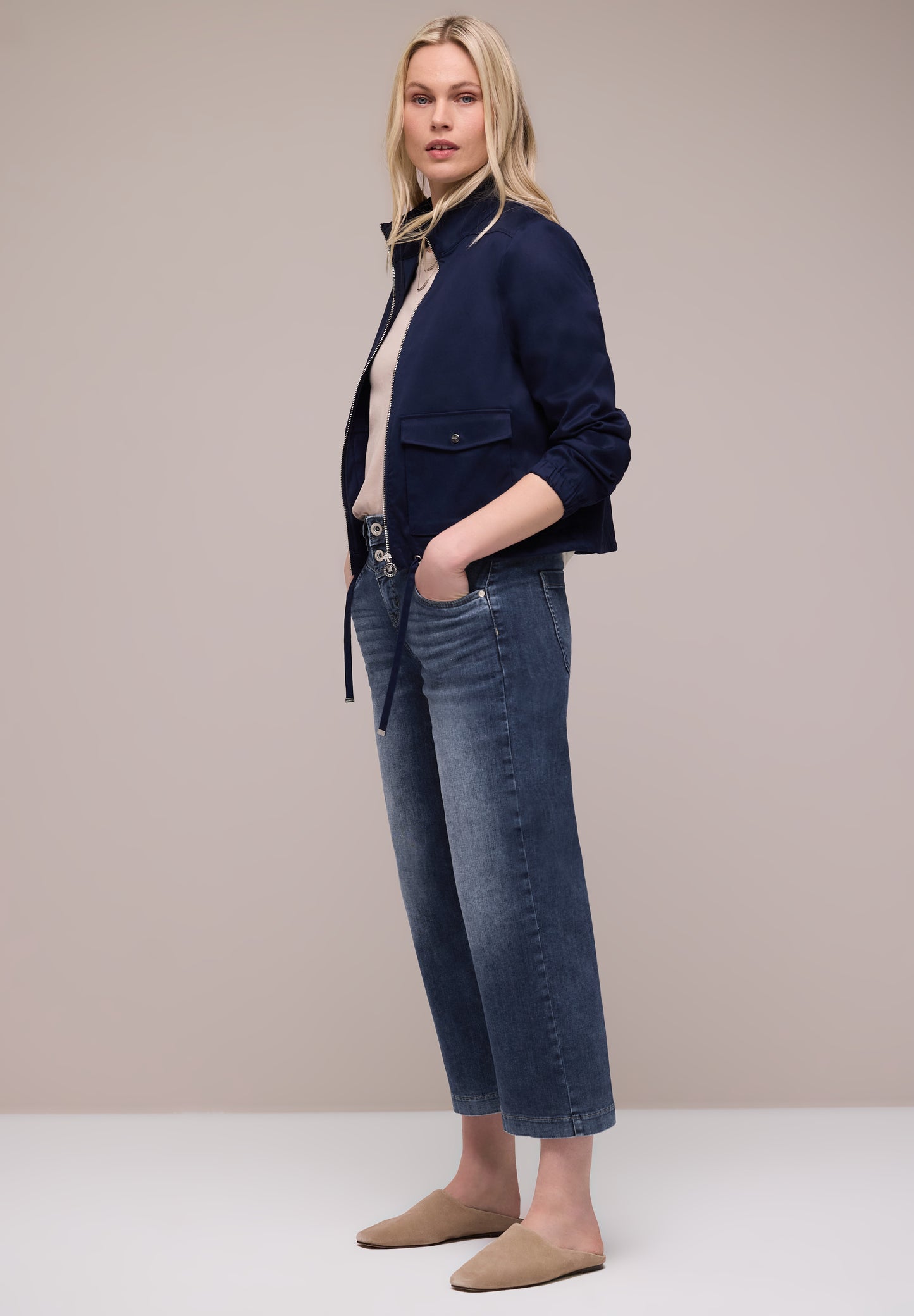 Street One - High Waist Wide Leg Jeans im Loose Fit - Farbe: dark blue wash