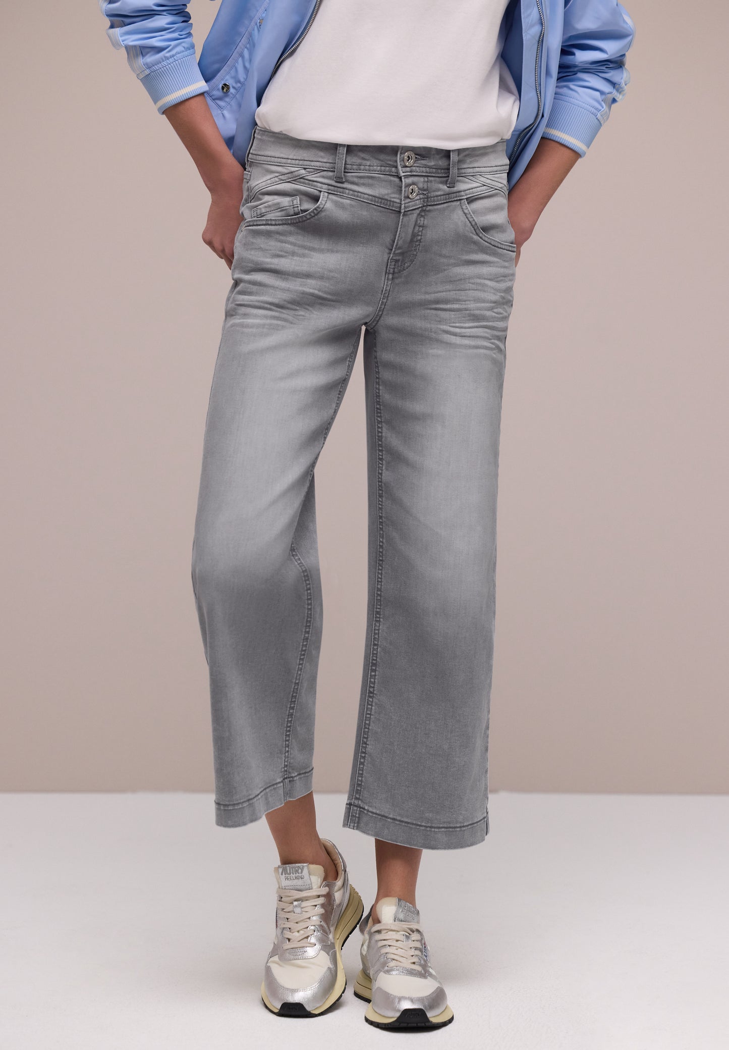 Street One - High Waist Wide Leg Jeans im Loose Fit - Farbe: light grey wash
