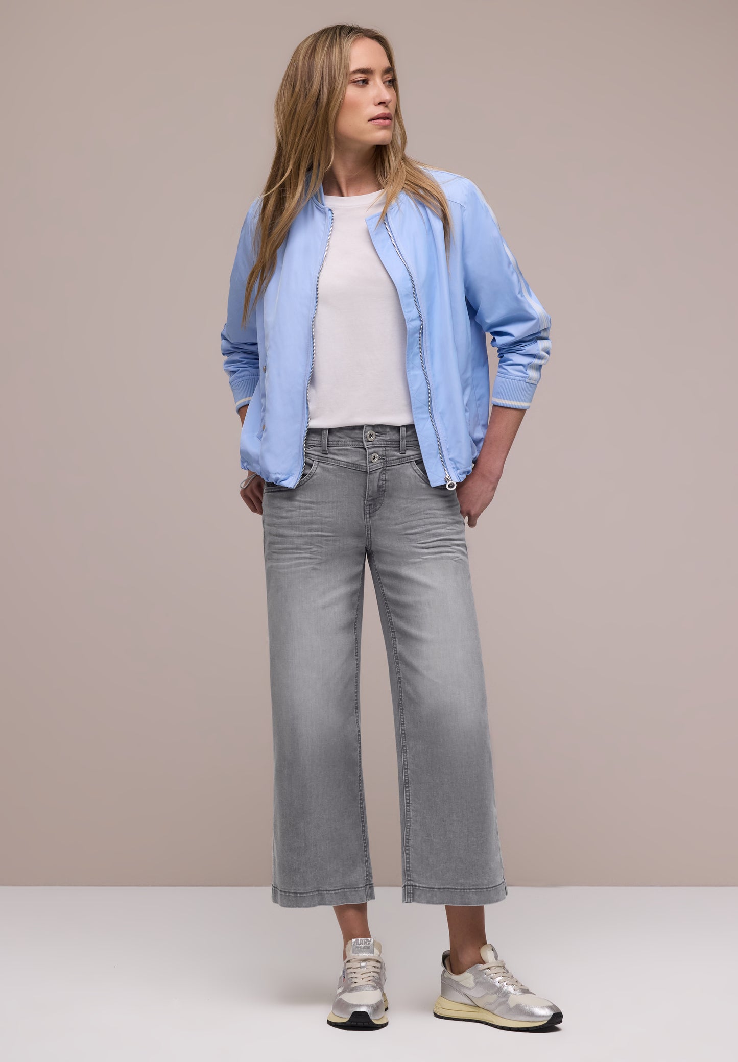 Street One - High Waist Wide Leg Jeans im Loose Fit - Farbe: light grey wash