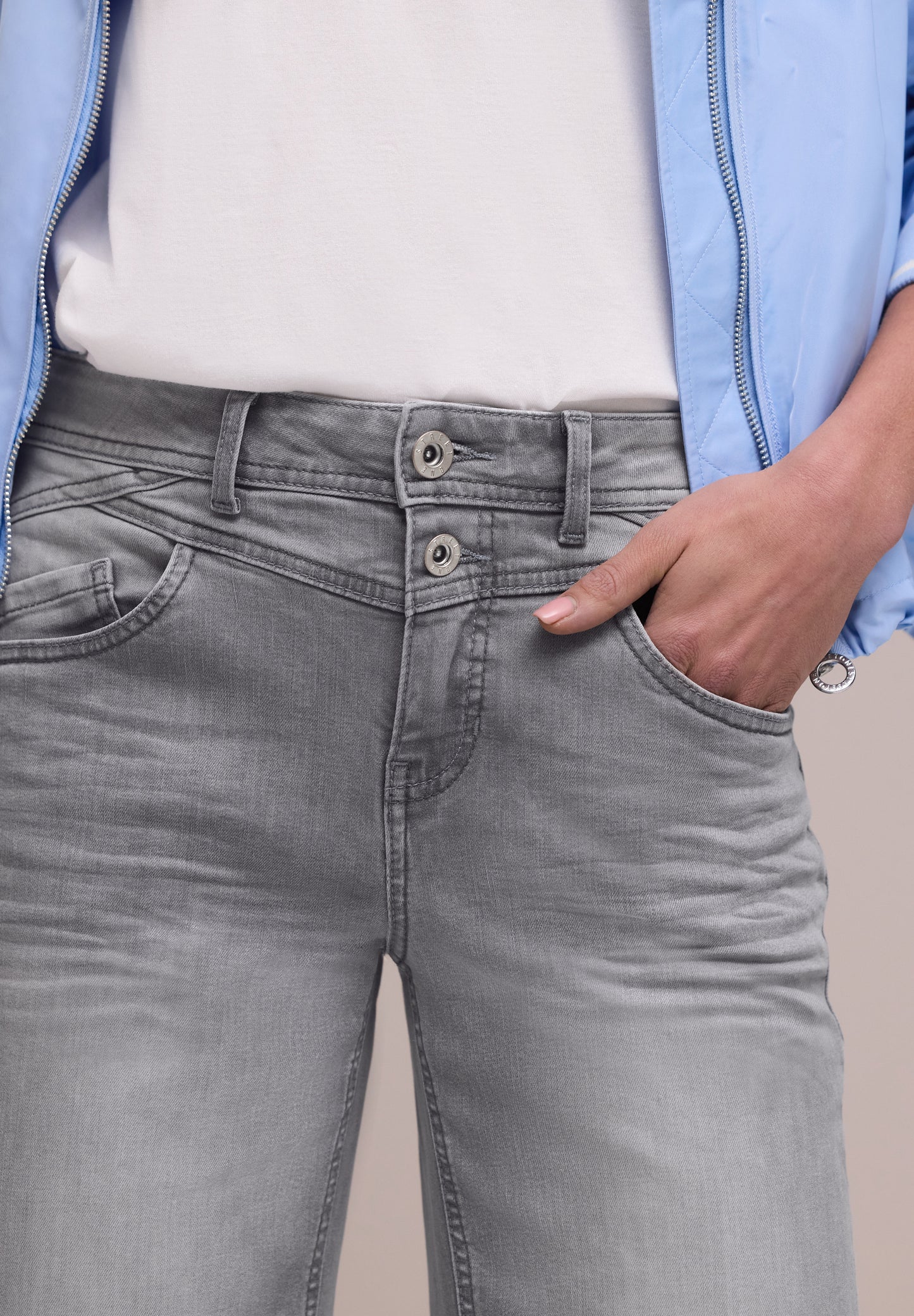 Street One - High Waist Wide Leg Jeans im Loose Fit - Farbe: light grey wash