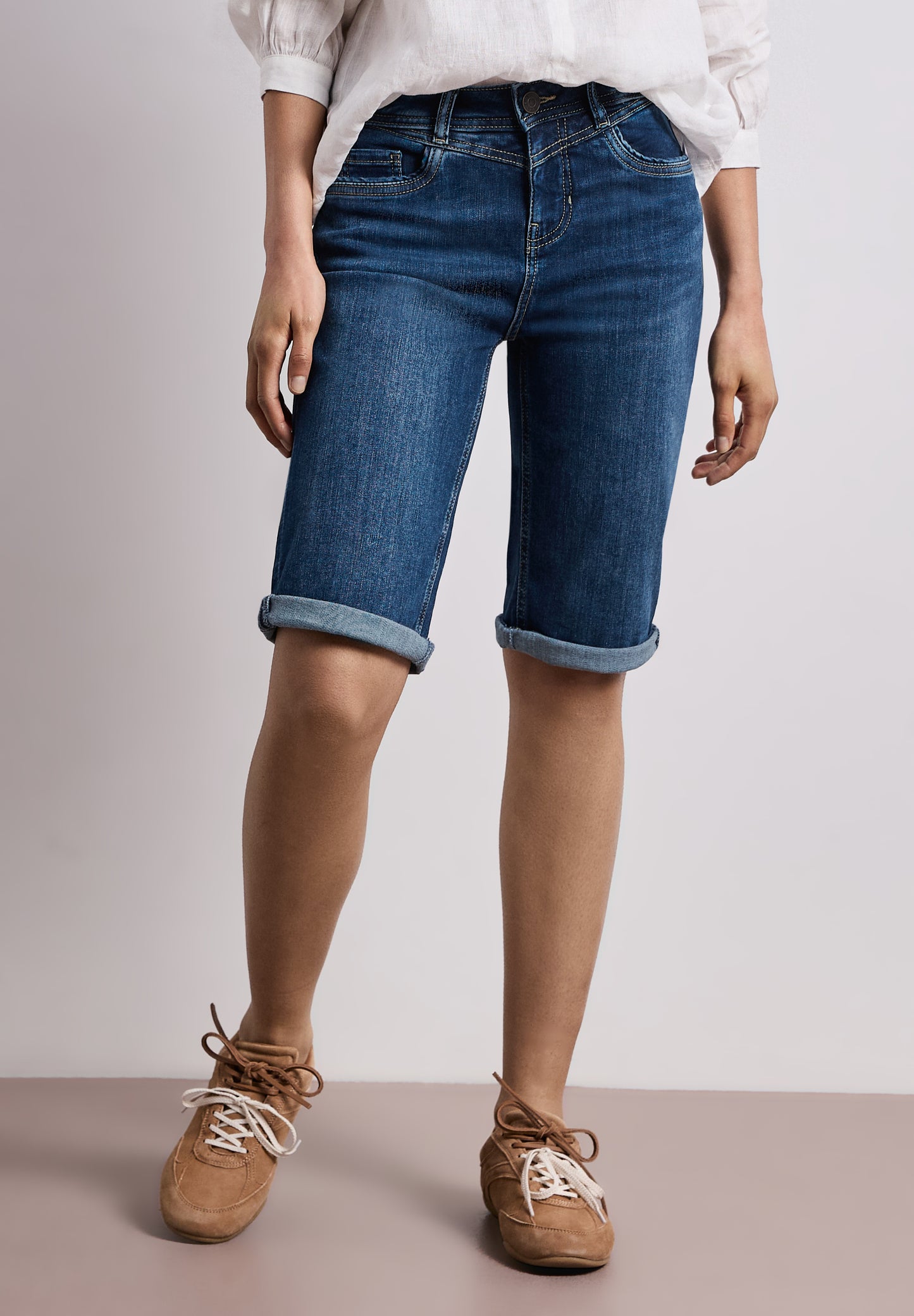 Street One - Slim Leg Bermuda mit Turn-Up-Detail - Farbe: dark blue authentic wash