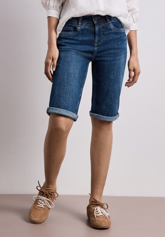 Street One - Slim Leg Bermuda mit Turn-Up-Detail - Farbe: dark blue authentic wash