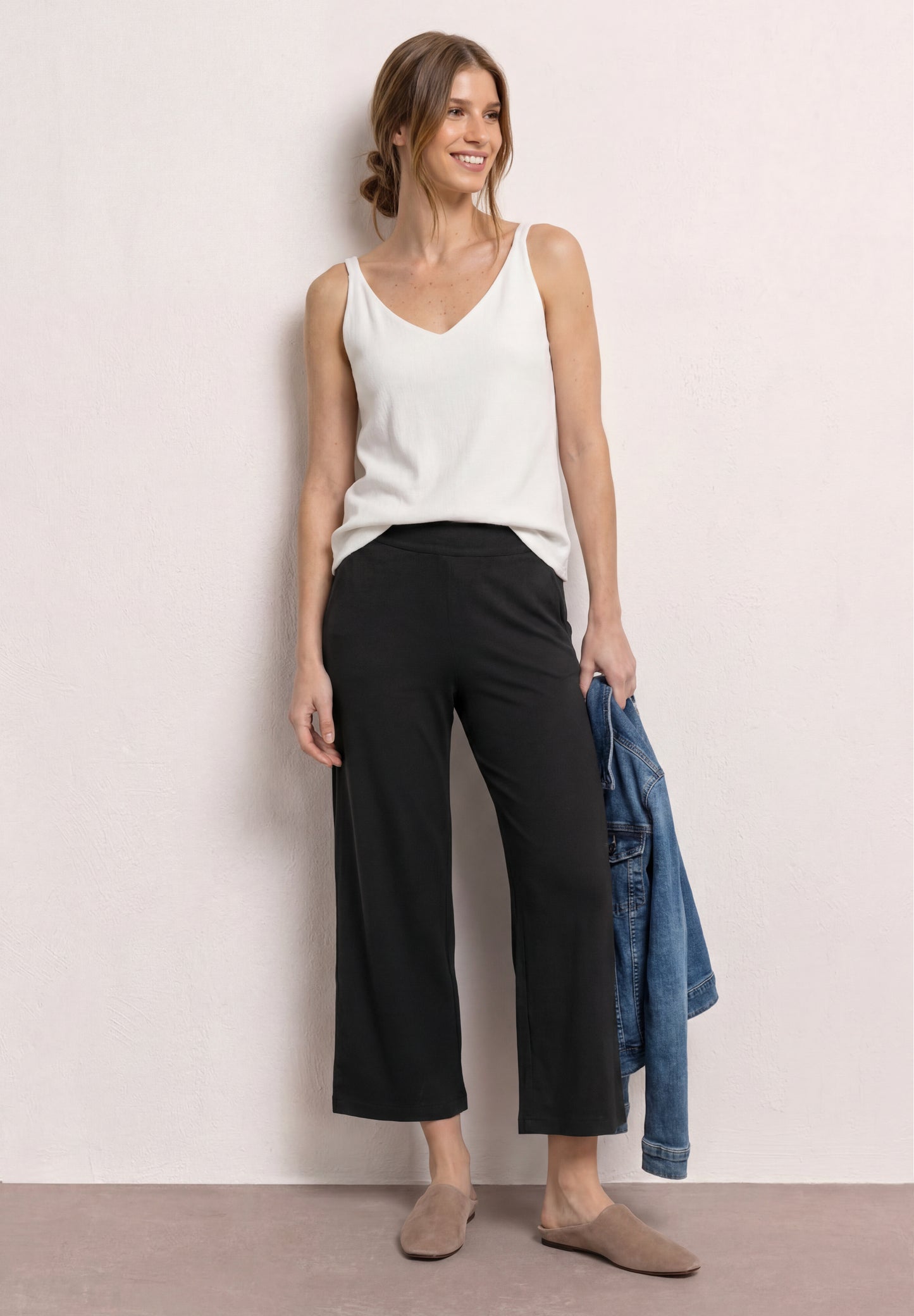 Street One - 7/8 Wide Leg Hose im Loose Fit - Farbe: Black