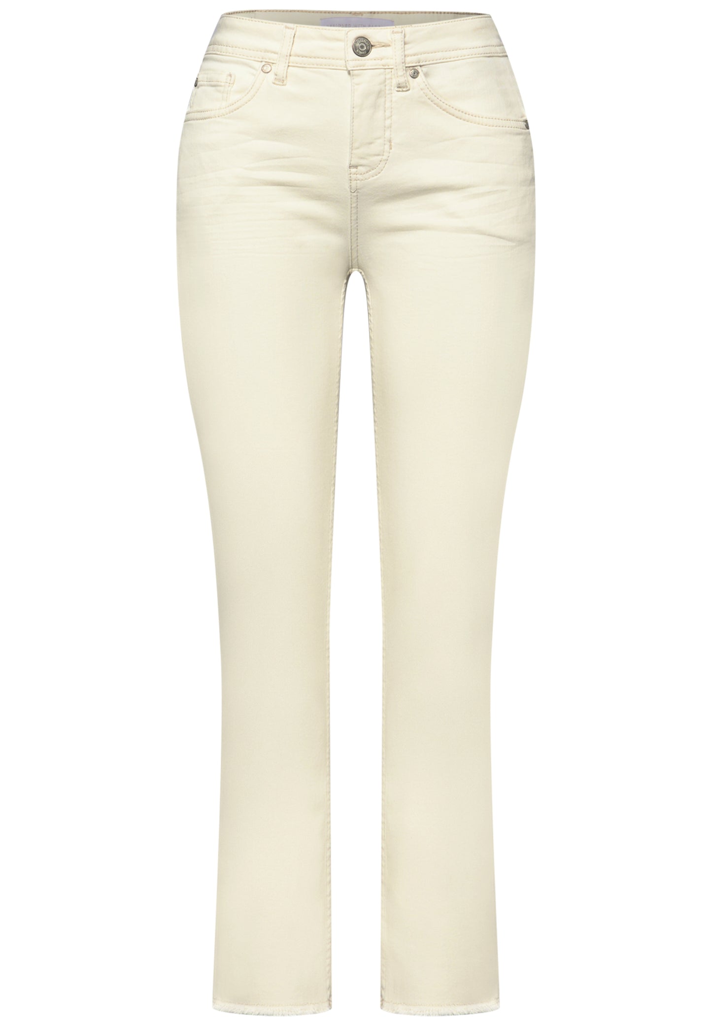 Street One - Straight Leg Jeans mit fransigem Saum - Farbe: ecru soft washed