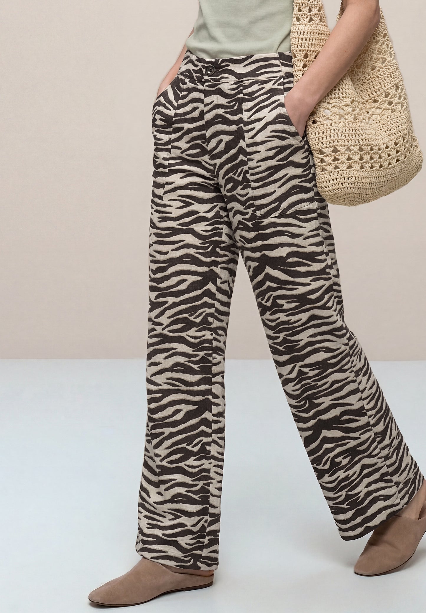 Street One - Wide Leg Hose im Loose Fit mit Animal Print - Farbe: espresso brown