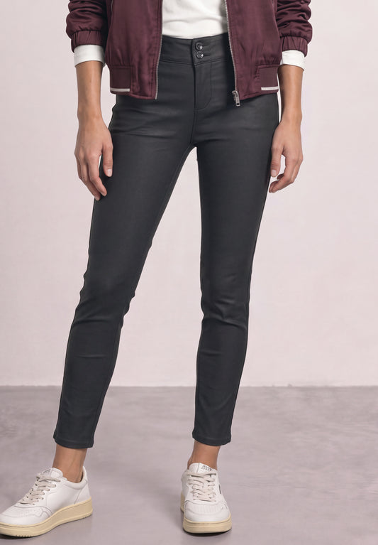 Street One - Mid Waist Hose im Slim Fit in Leder-Optik - Farbe: Black