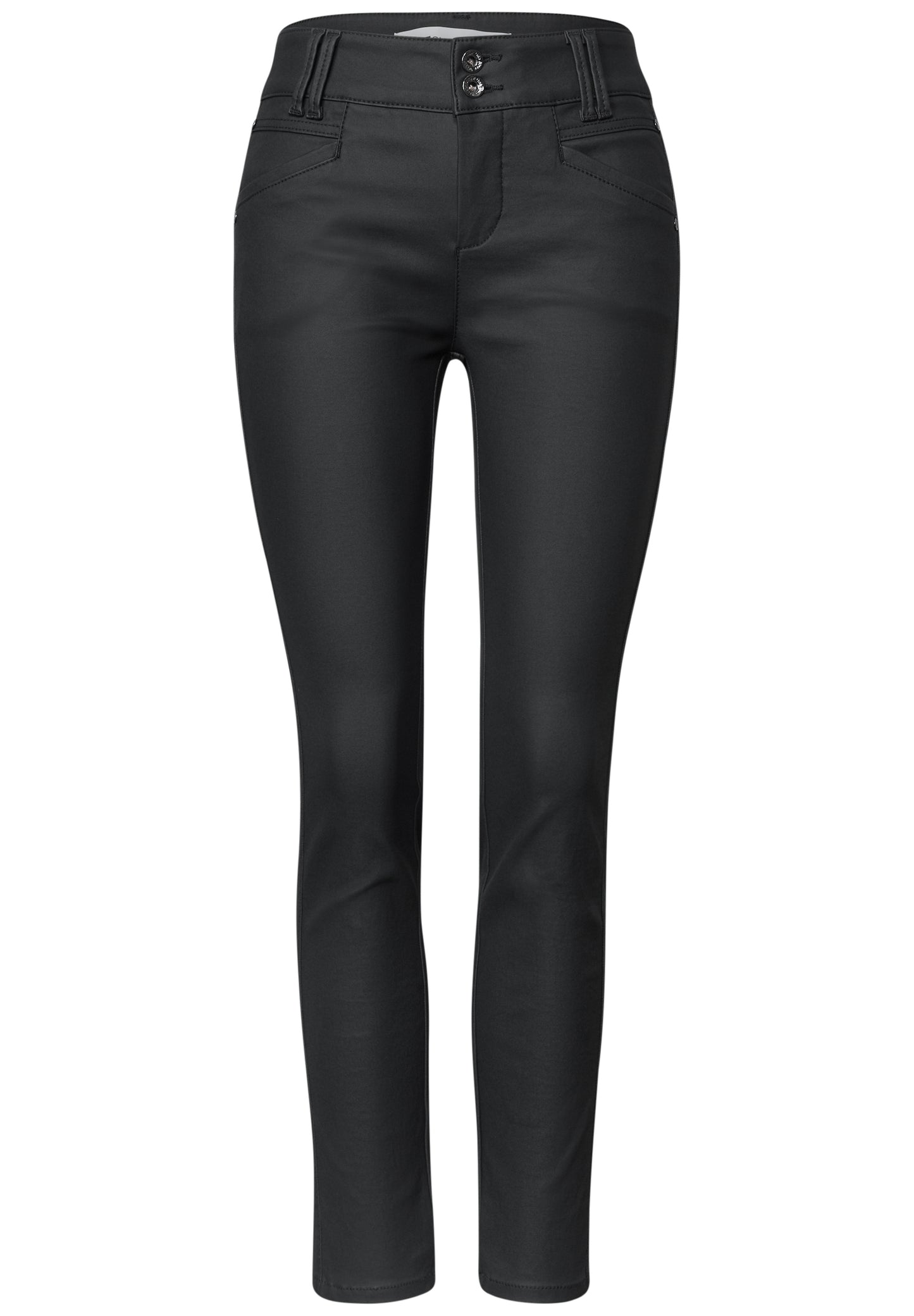 Street One - Mid Waist Hose im Slim Fit in Leder-Optik - Farbe: Black