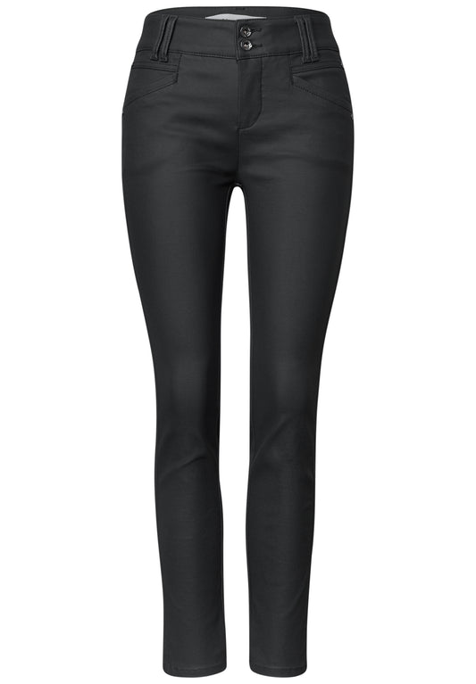 Street One - Mid Waist Hose im Slim Fit in Leder-Optik - Farbe: Black