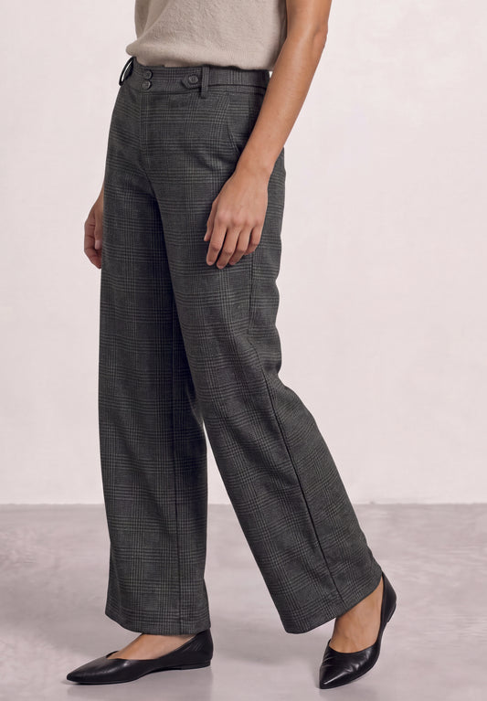 Street One - High Waist Wide Leg Hose mit Karomuster - Farbe: Black