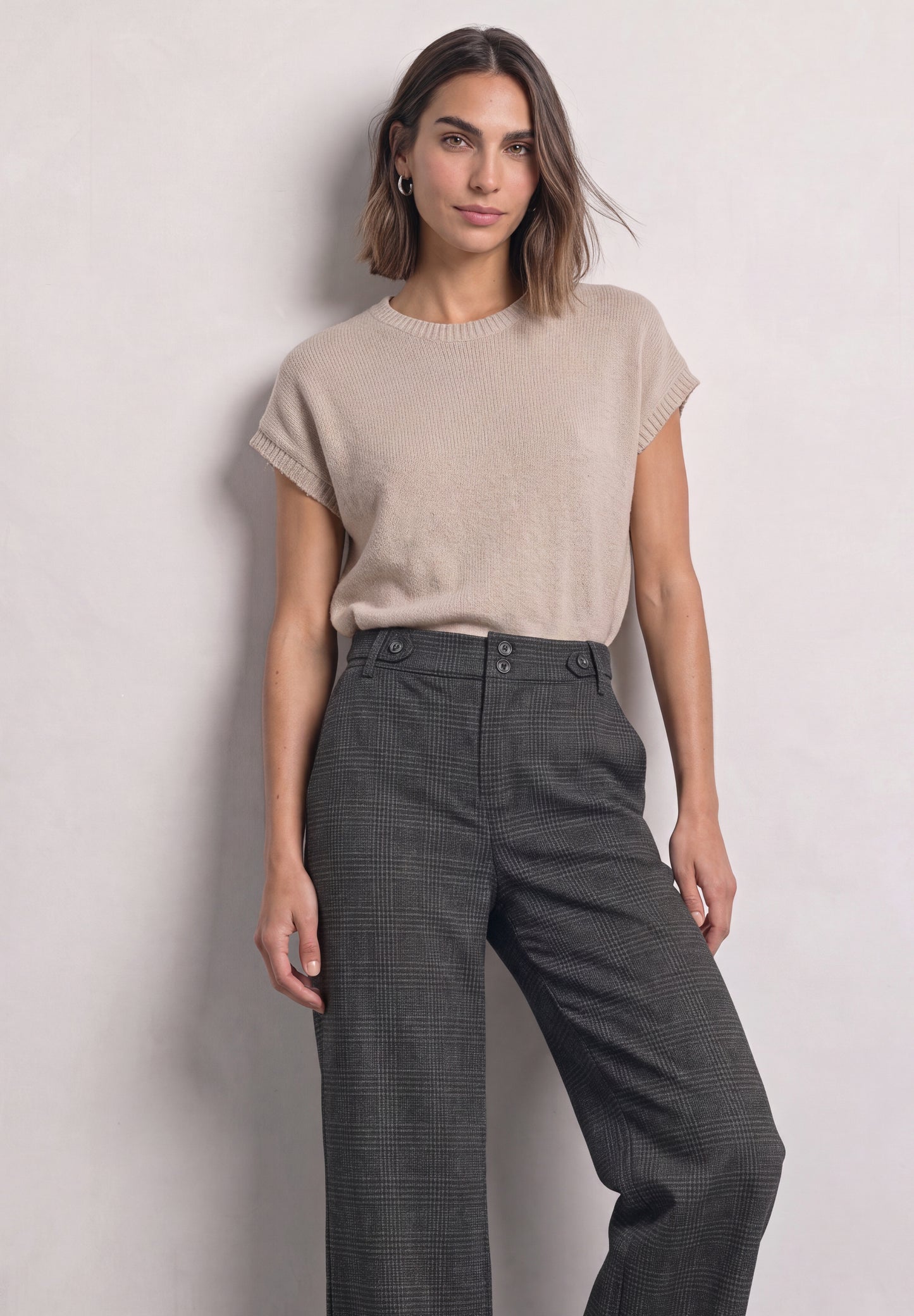 Street One - High Waist Wide Leg Hose mit Karomuster - Farbe: Black