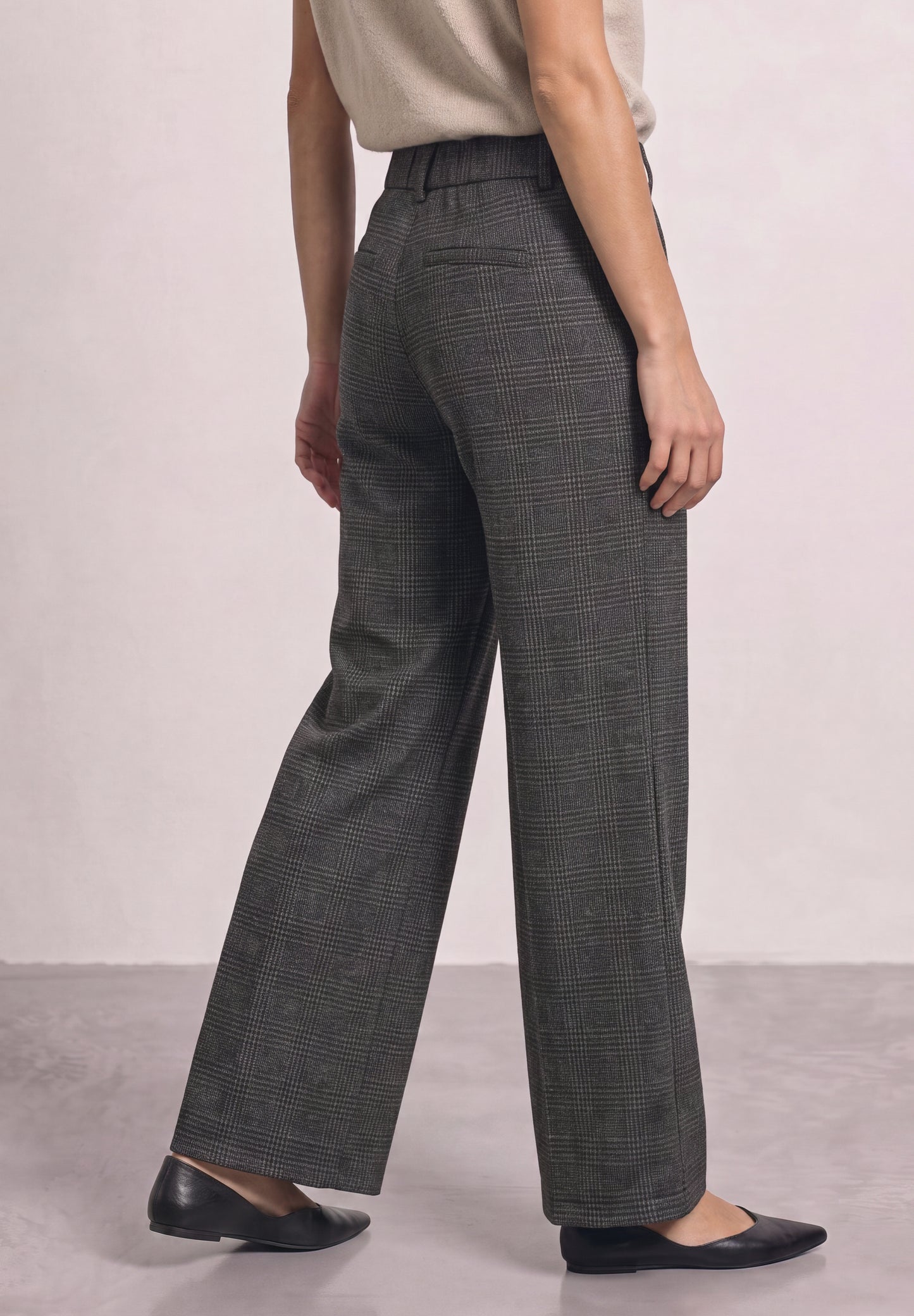 Street One - High Waist Wide Leg Hose mit Karomuster - Farbe: Black