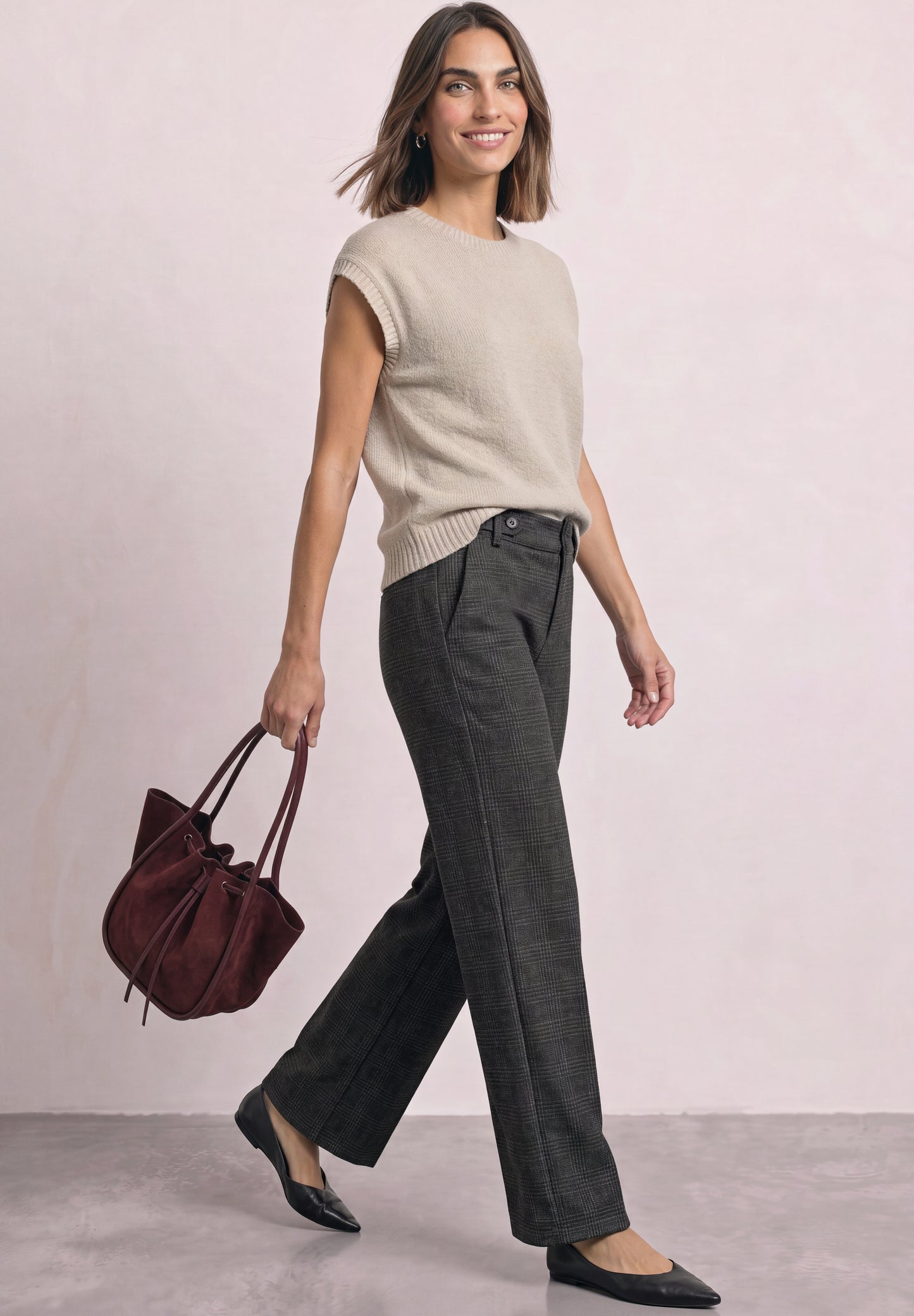 Street One - High Waist Wide Leg Hose mit Karomuster - Farbe: Black