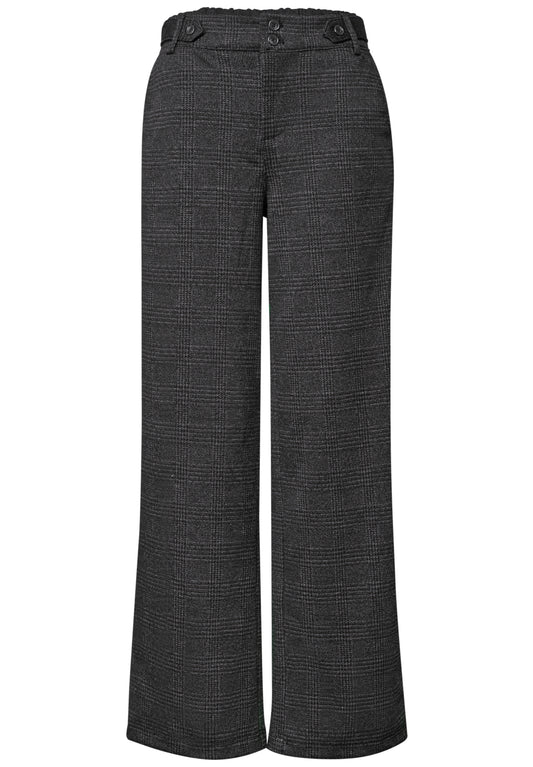 Street One - High Waist Wide Leg Hose mit Karomuster - Farbe: Black