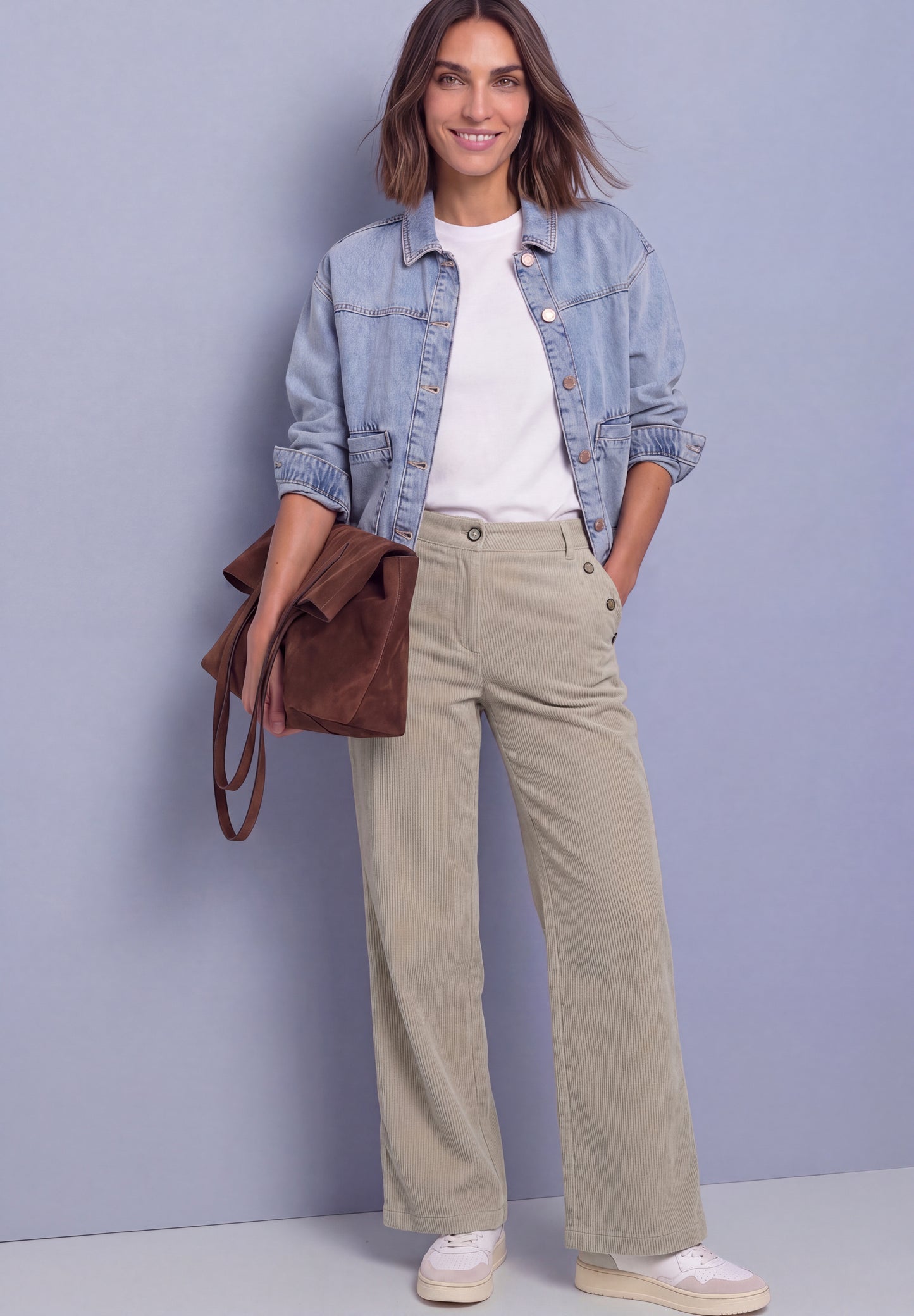 Street One - Mid Waist Straight Leg Hose mit Knöpfen - Farbe: fading sand