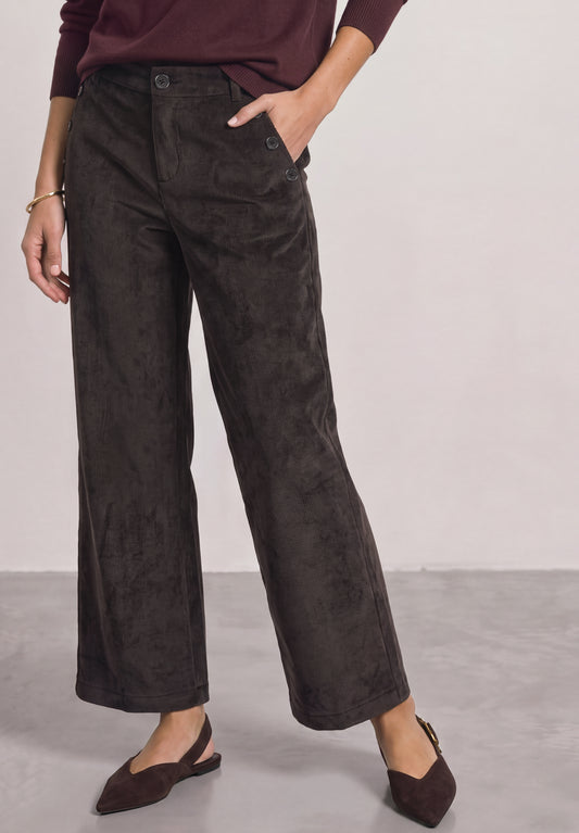 Street One - Mid Waist Straight Leg Hose mit Knöpfen - Farbe: black coffee