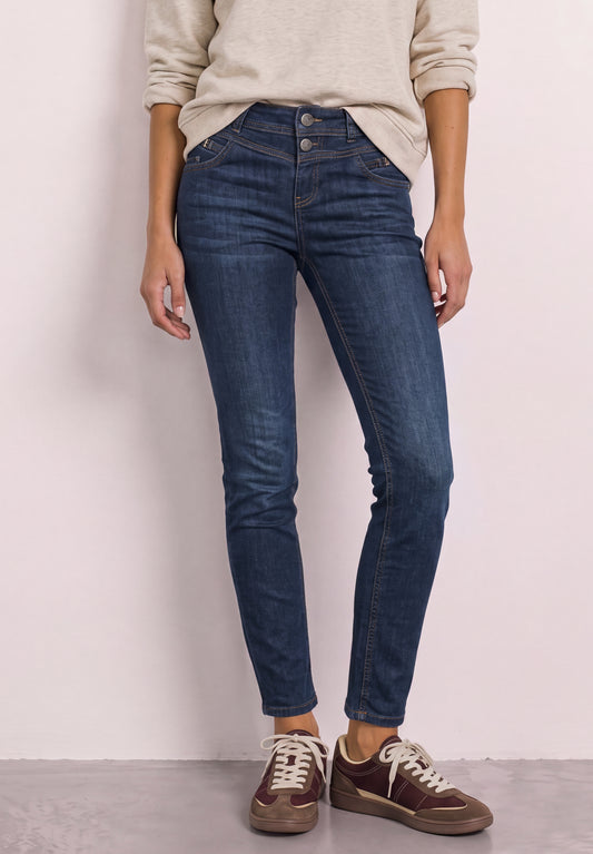 Street One - Mid Waist Slim Leg Jeans "Jane" mit Dekodetail - Farbe: Blau