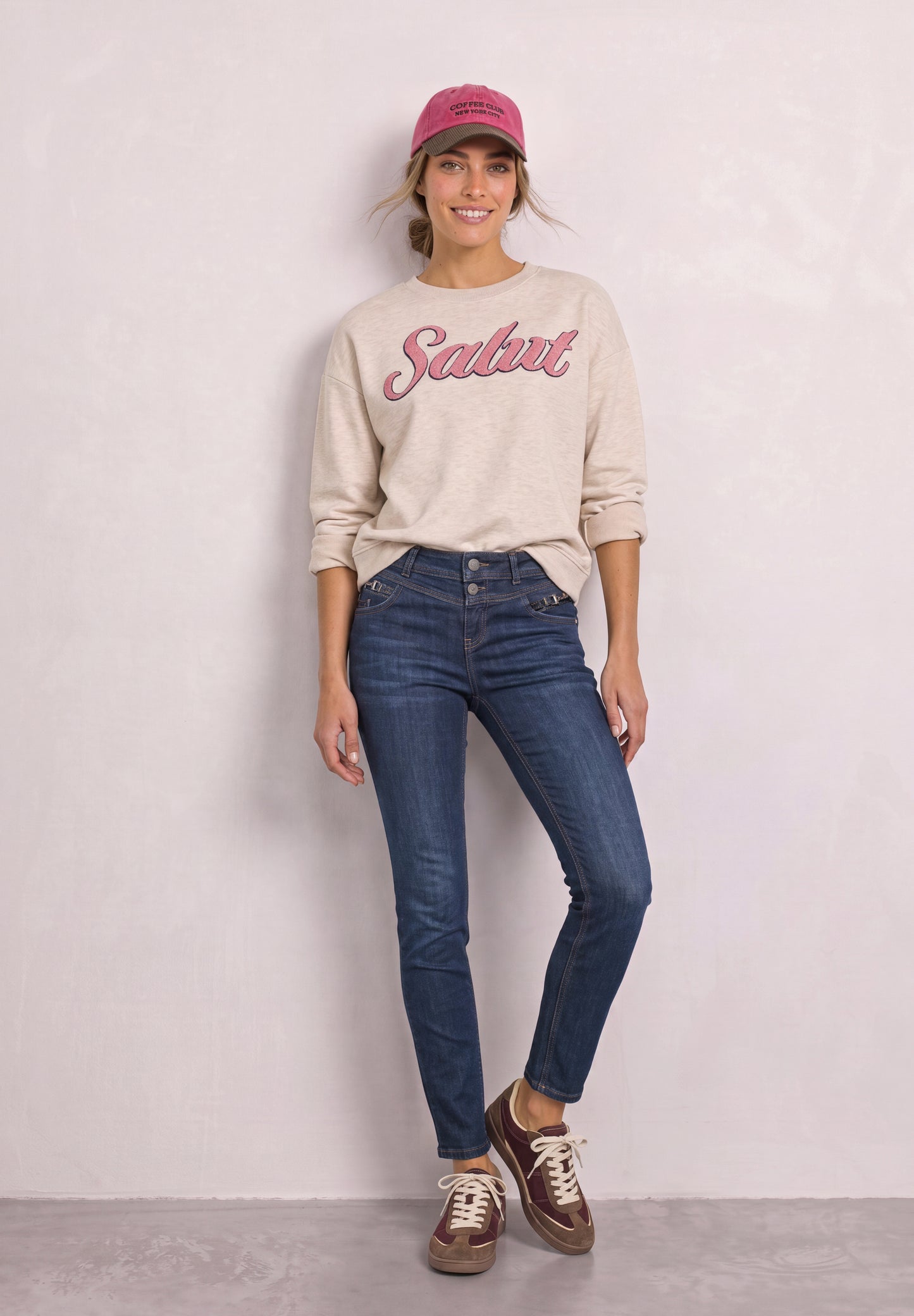 Street One - Mid Waist Slim Leg Jeans "Jane" mit Dekodetail - Farbe: Blau