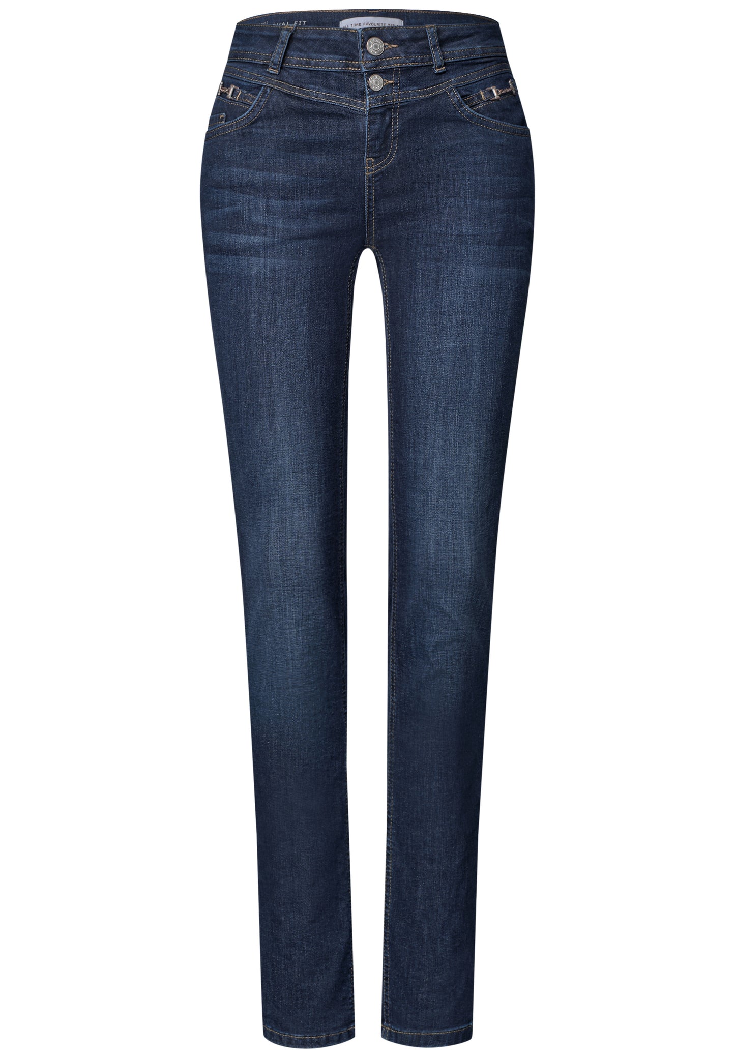 Street One - Mid Waist Slim Leg Jeans "Jane" mit Dekodetail - Farbe: Blau