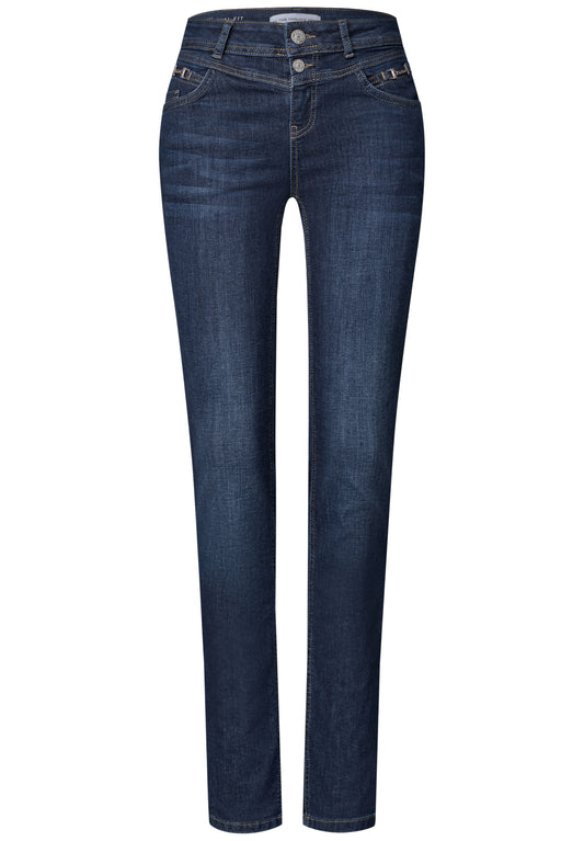 Street One - Mid Waist Slim Leg Jeans "Jane" mit Dekodetail - Farbe: Blau