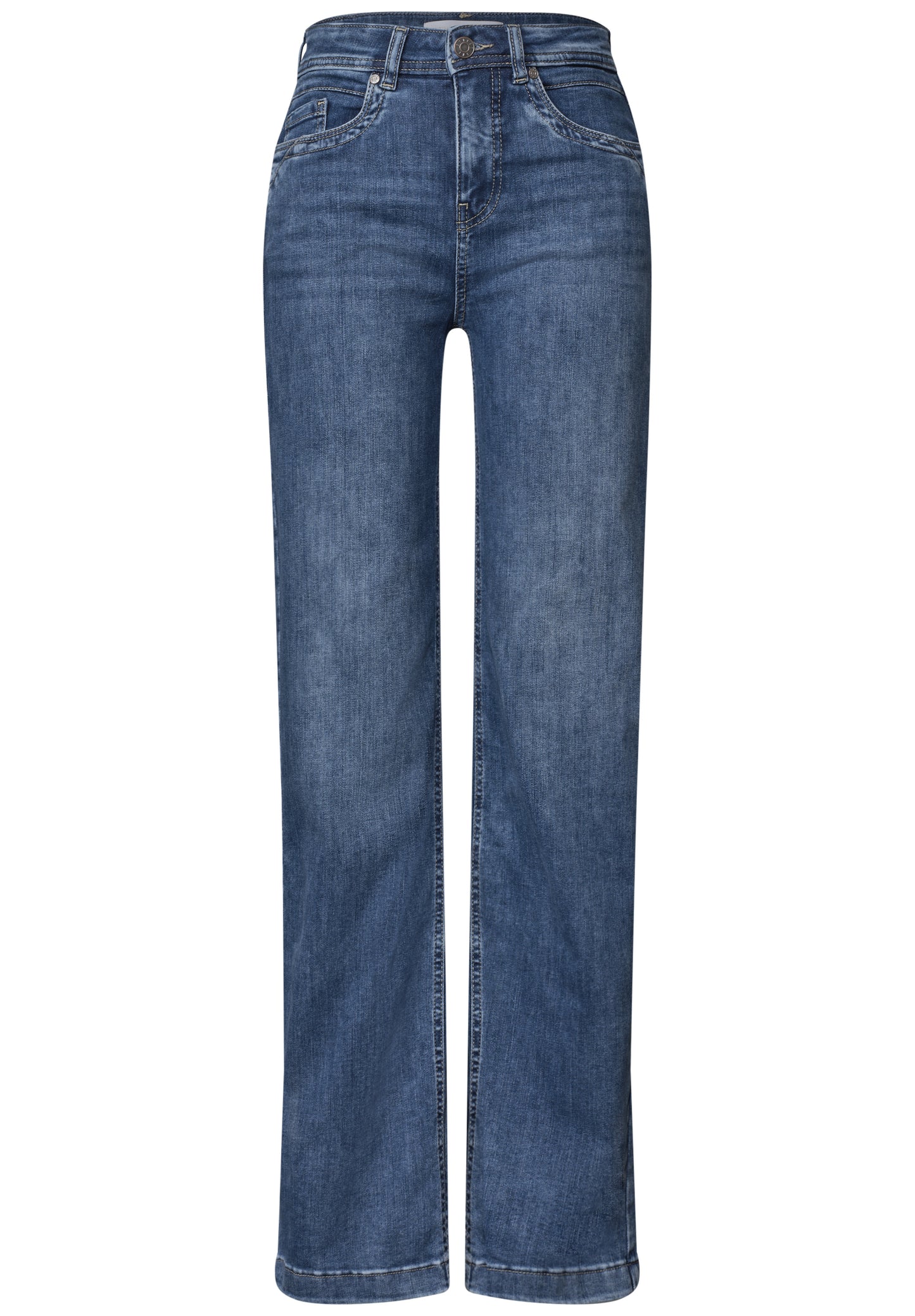 Street One - High Waist Wide Leg Jeans im Loose Fit - Farbe: Medium Blue Soft Washed