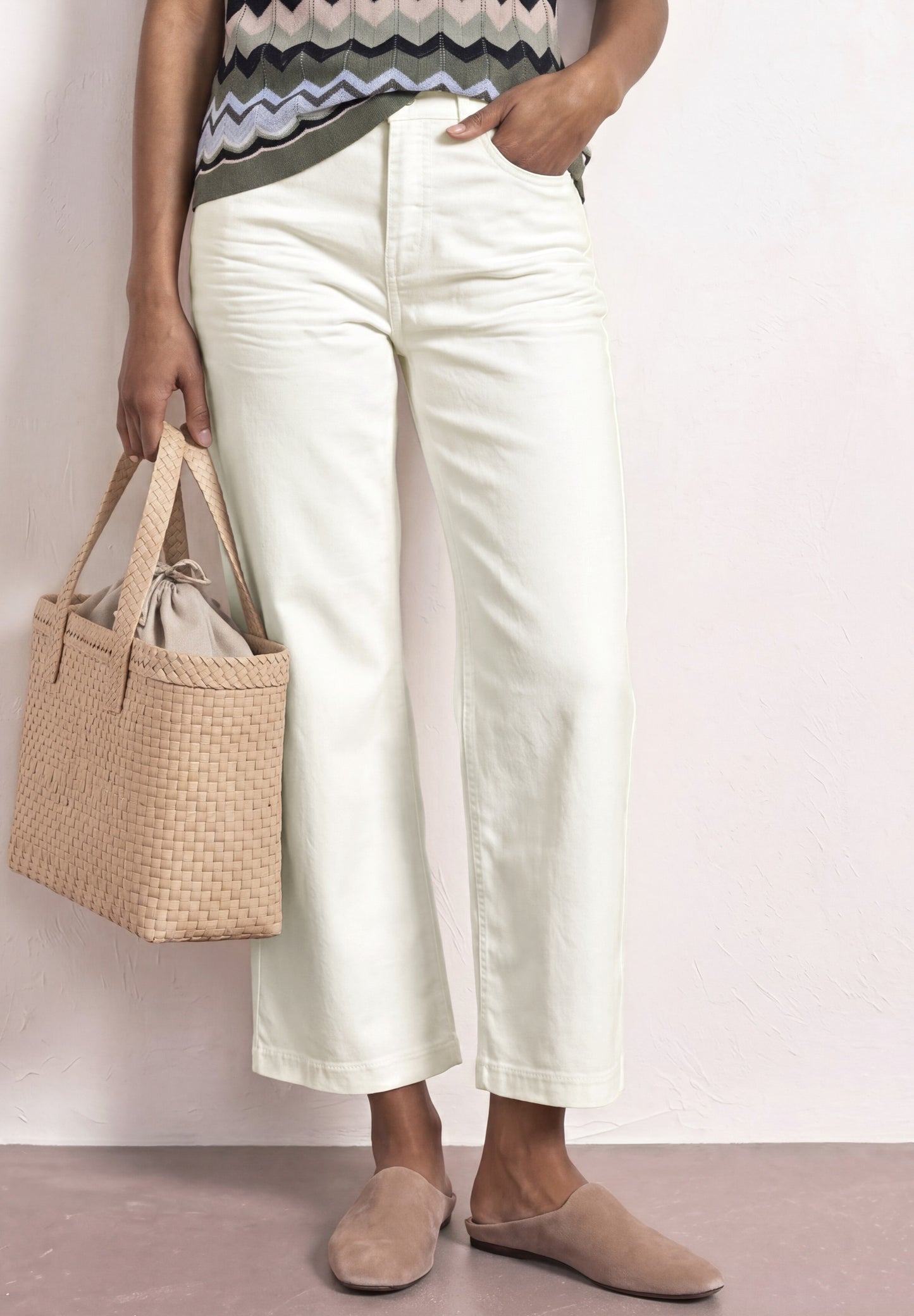 Street One - High Waist Wide Leg Jeans im Loose Fit - Farbe: Off White washed
