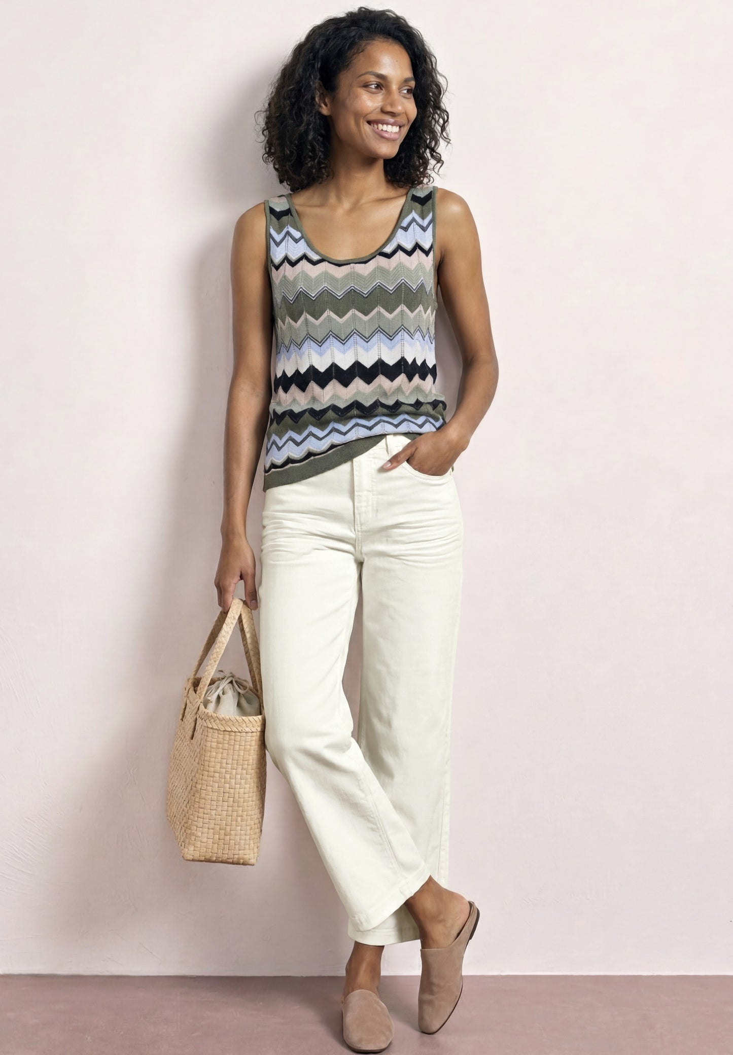 Street One - High Waist Wide Leg Jeans im Loose Fit - Farbe: Off White washed