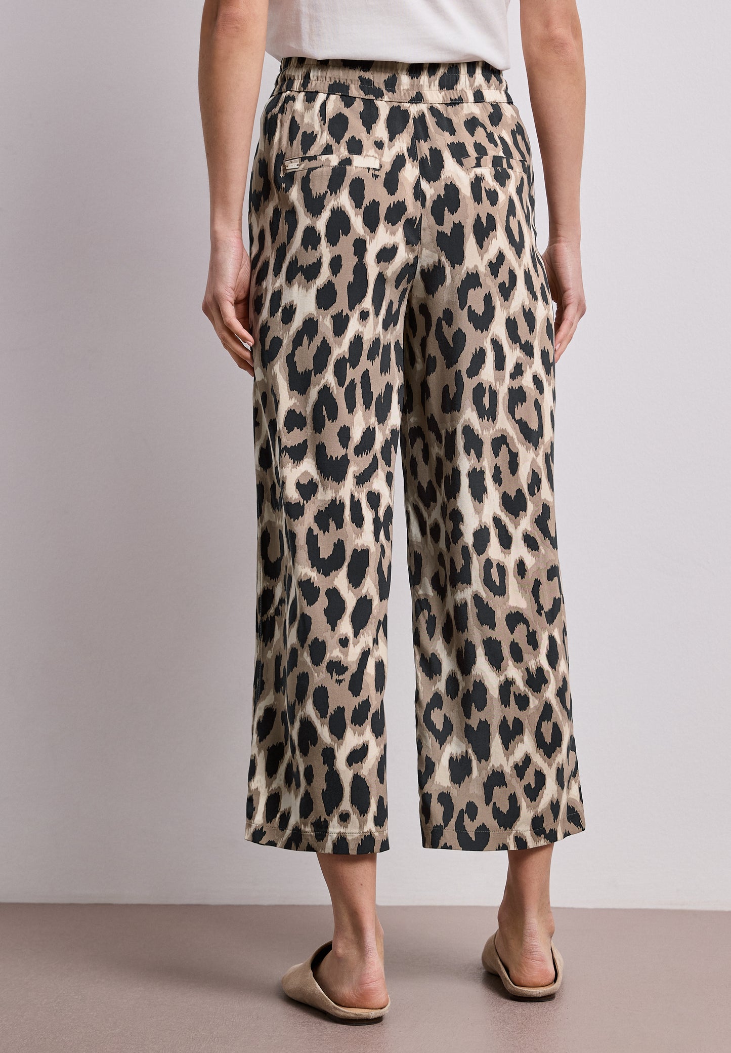 Street One - Wide Leg Hose im Loose Fit mit Print - Farbe: timeless beige