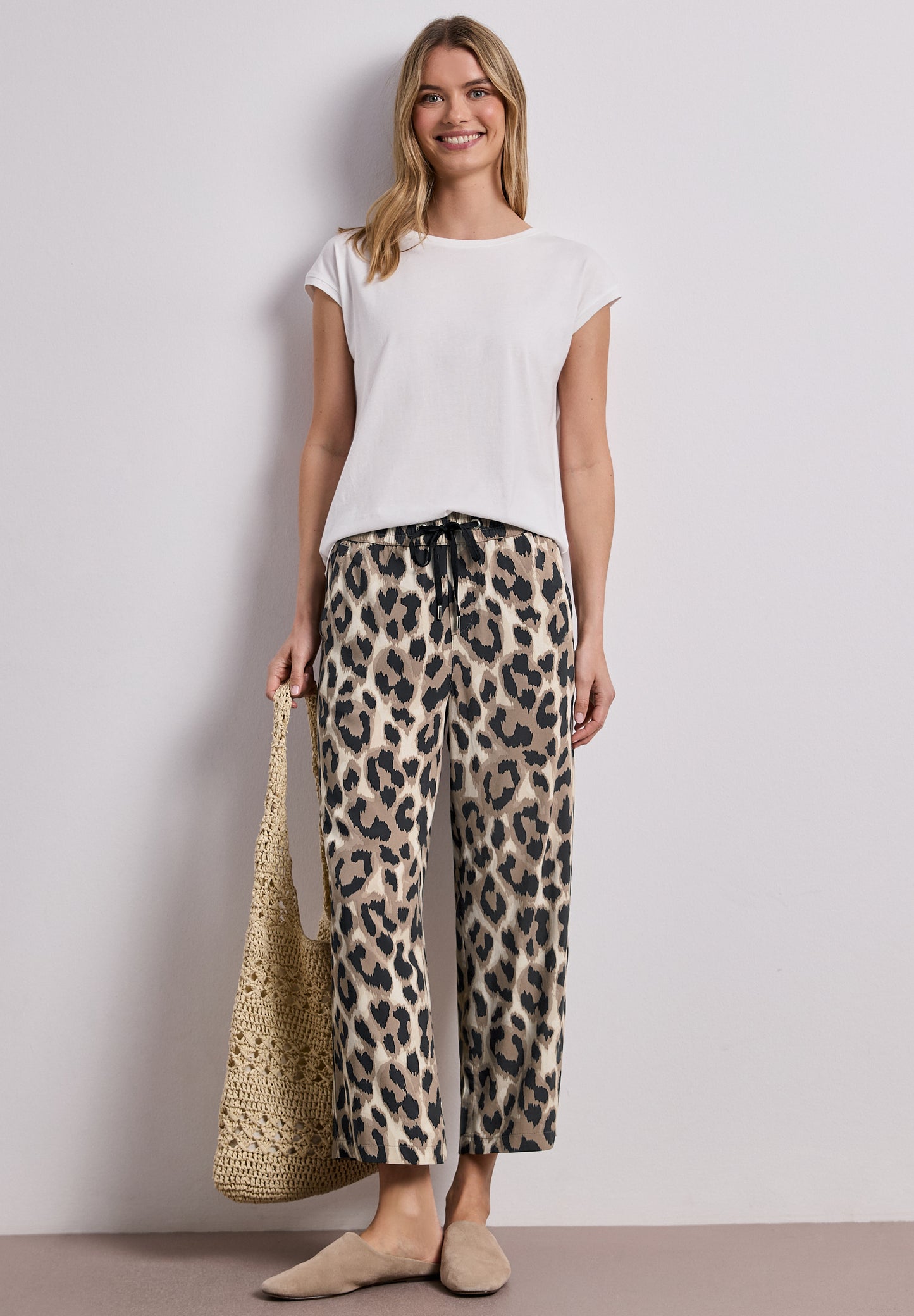 Street One - Wide Leg Hose im Loose Fit mit Print - Farbe: timeless beige