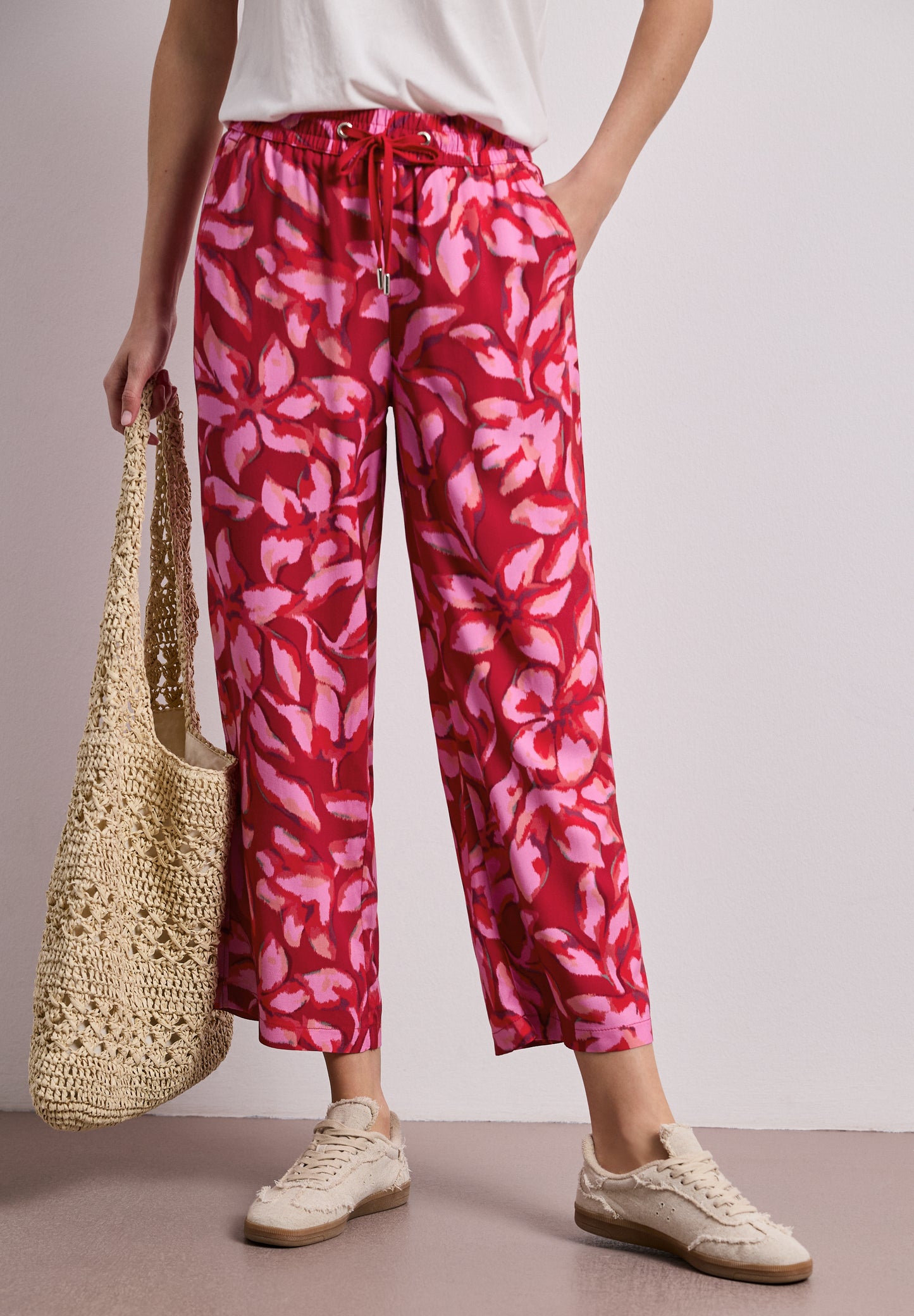 Street One - Wide Leg Hose im Loose Fit mit Print - Farbe: salsa red