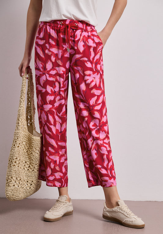 Street One - Wide Leg Hose im Loose Fit mit Print - Farbe: salsa red