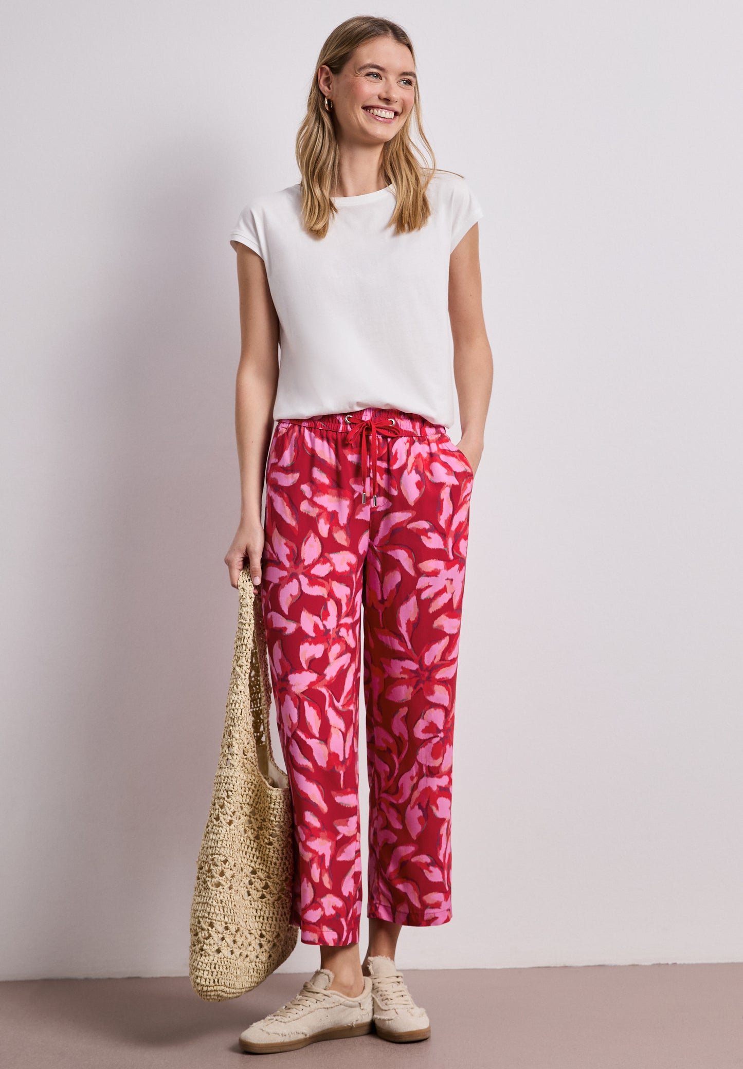 Street One - Wide Leg Hose im Loose Fit mit Print - Farbe: salsa red