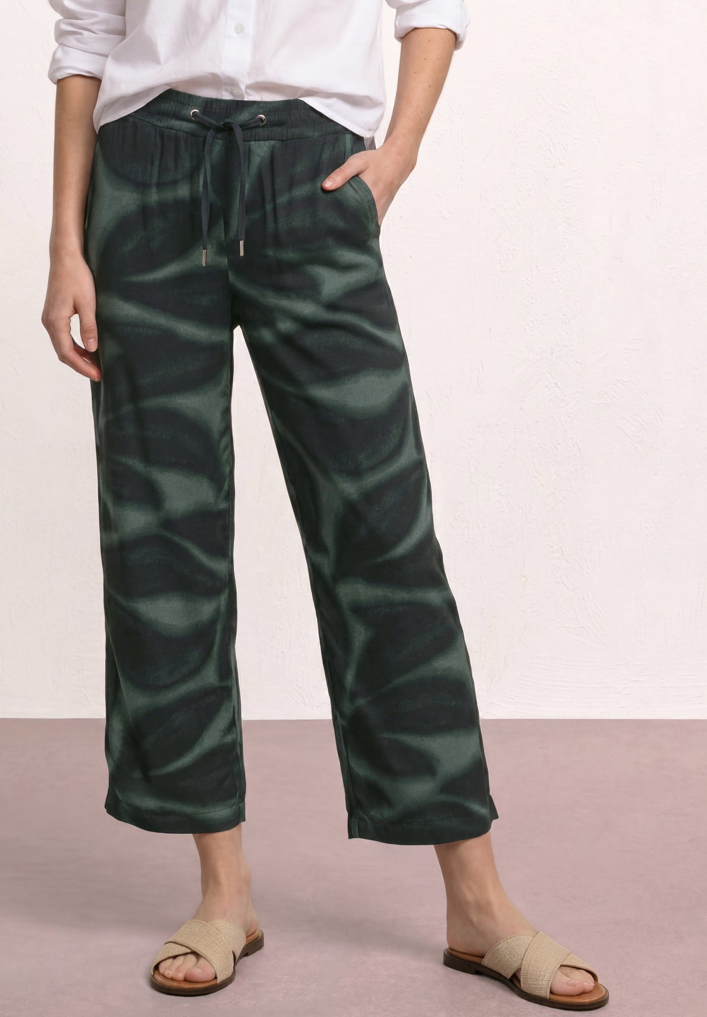 Street One - Wide Leg Hose im Loose Fit mit Print - Farbe: deep bound green