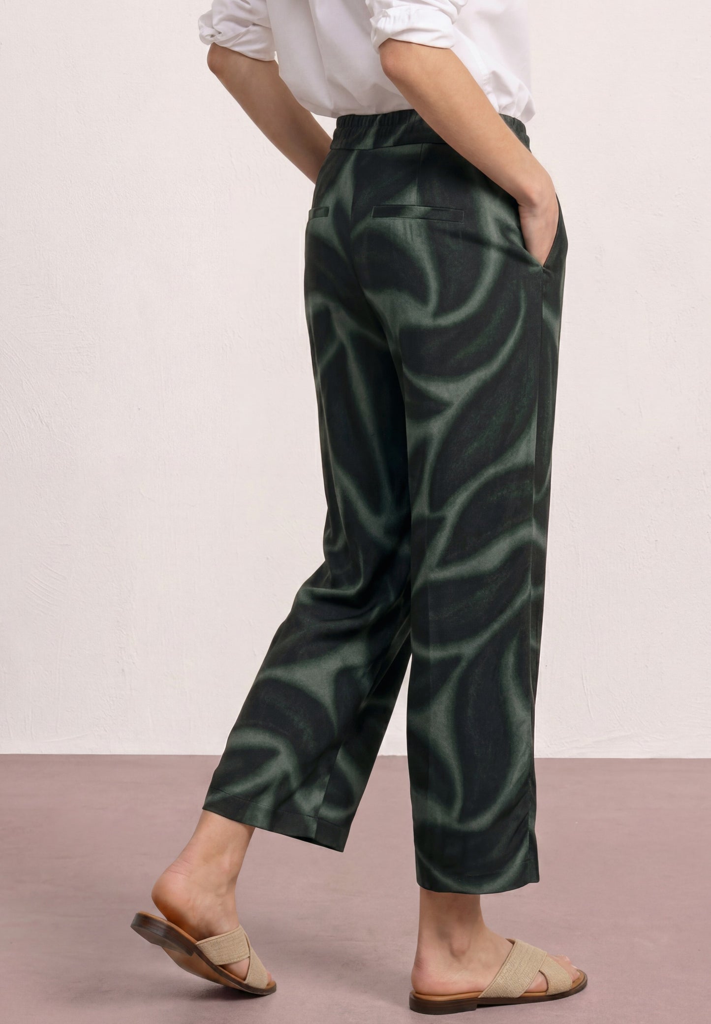 Street One - Wide Leg Hose im Loose Fit mit Print - Farbe: deep bound green