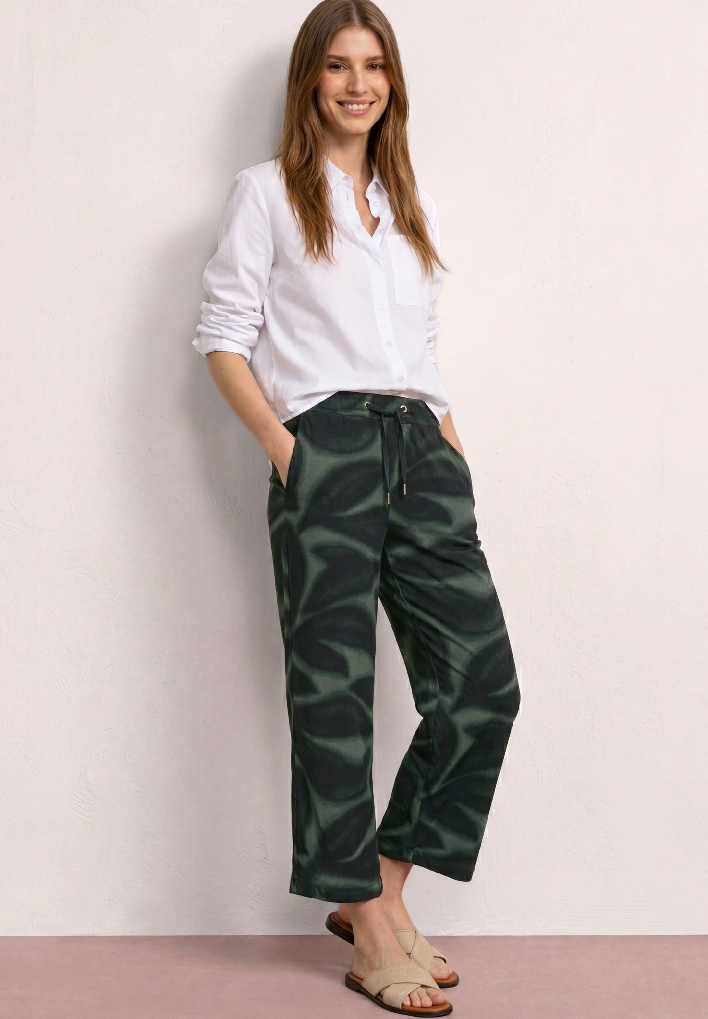 Street One - Wide Leg Hose im Loose Fit mit Print - Farbe: deep bound green