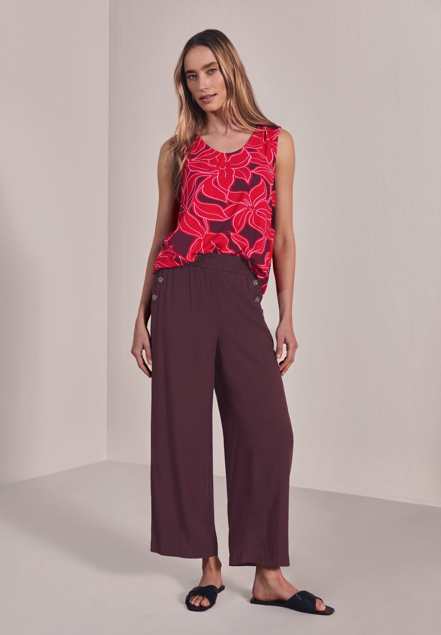Street One - High Waist Wide Leg Hose im Loose Fit - Farbe: rustic rouge