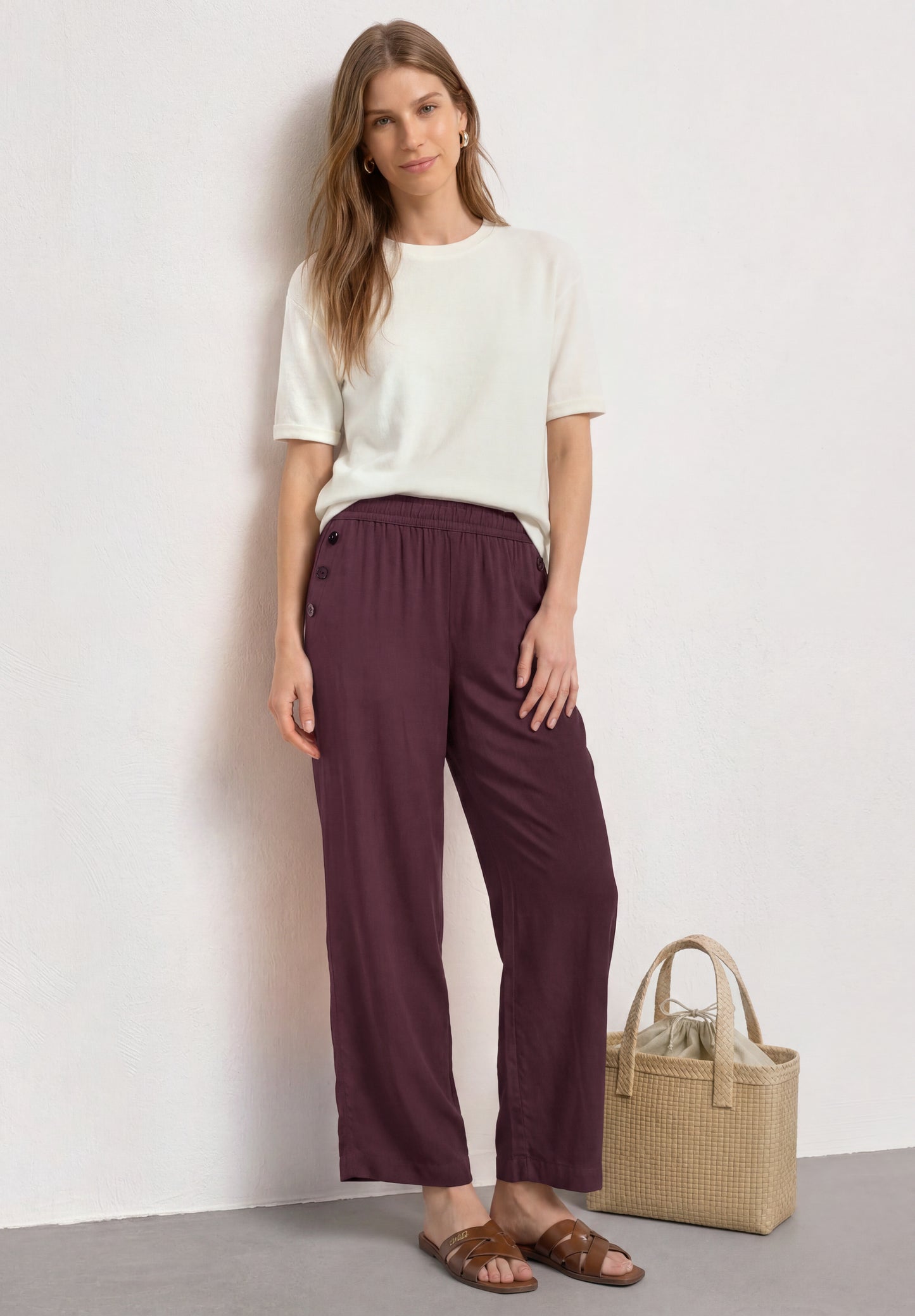 Street One - High Waist Wide Leg Hose im Loose Fit - Farbe: rustic rouge