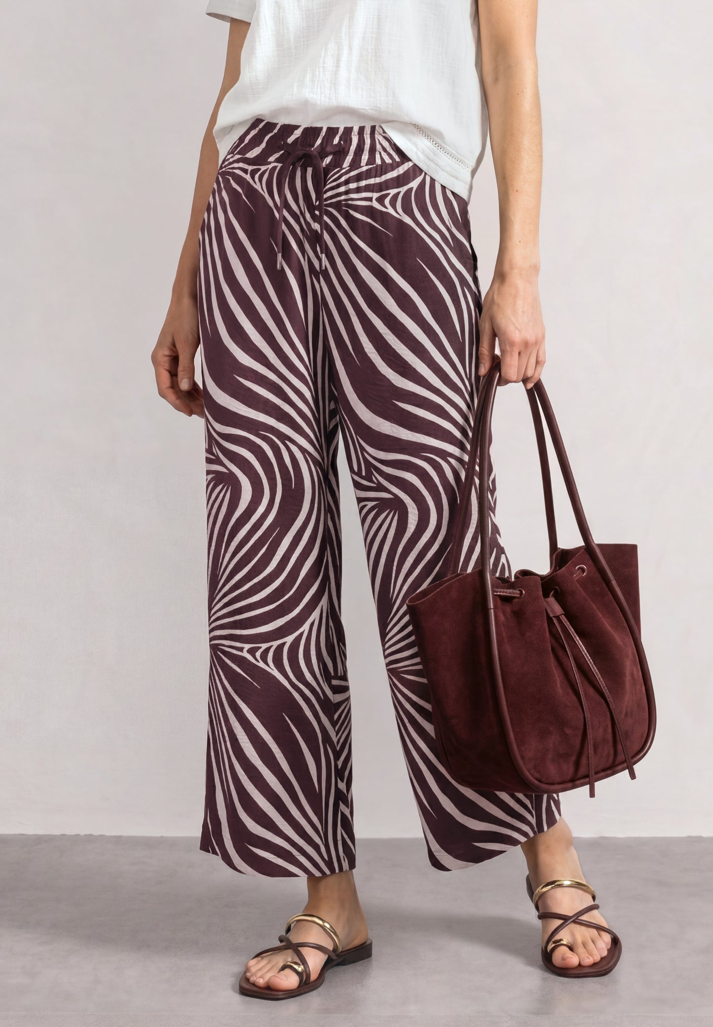 Street One - Wide Leg Hose mit Print und Gallonstreifen - Farbe: rustic rouge