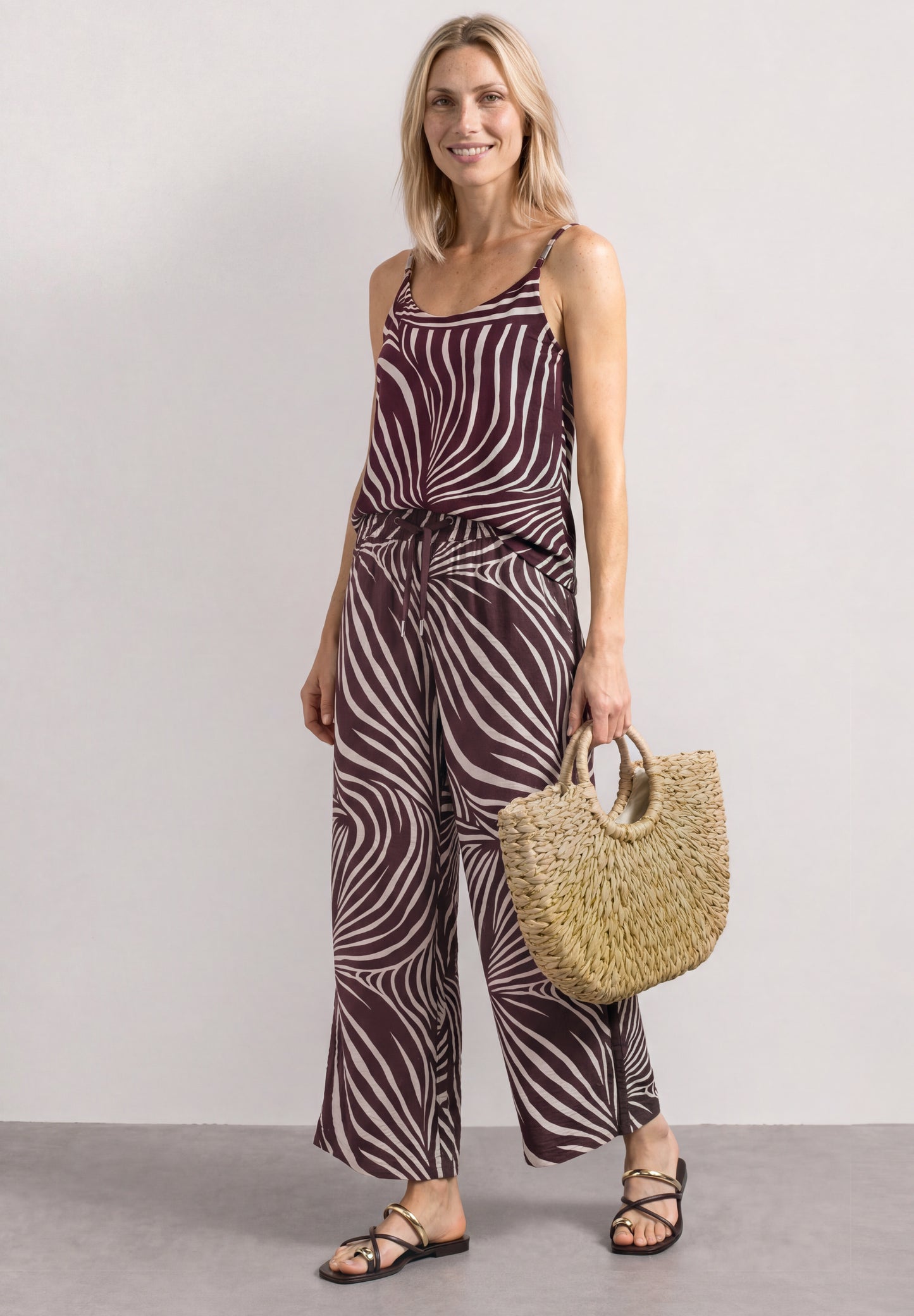 Street One - Wide Leg Hose mit Print und Gallonstreifen - Farbe: rustic rouge