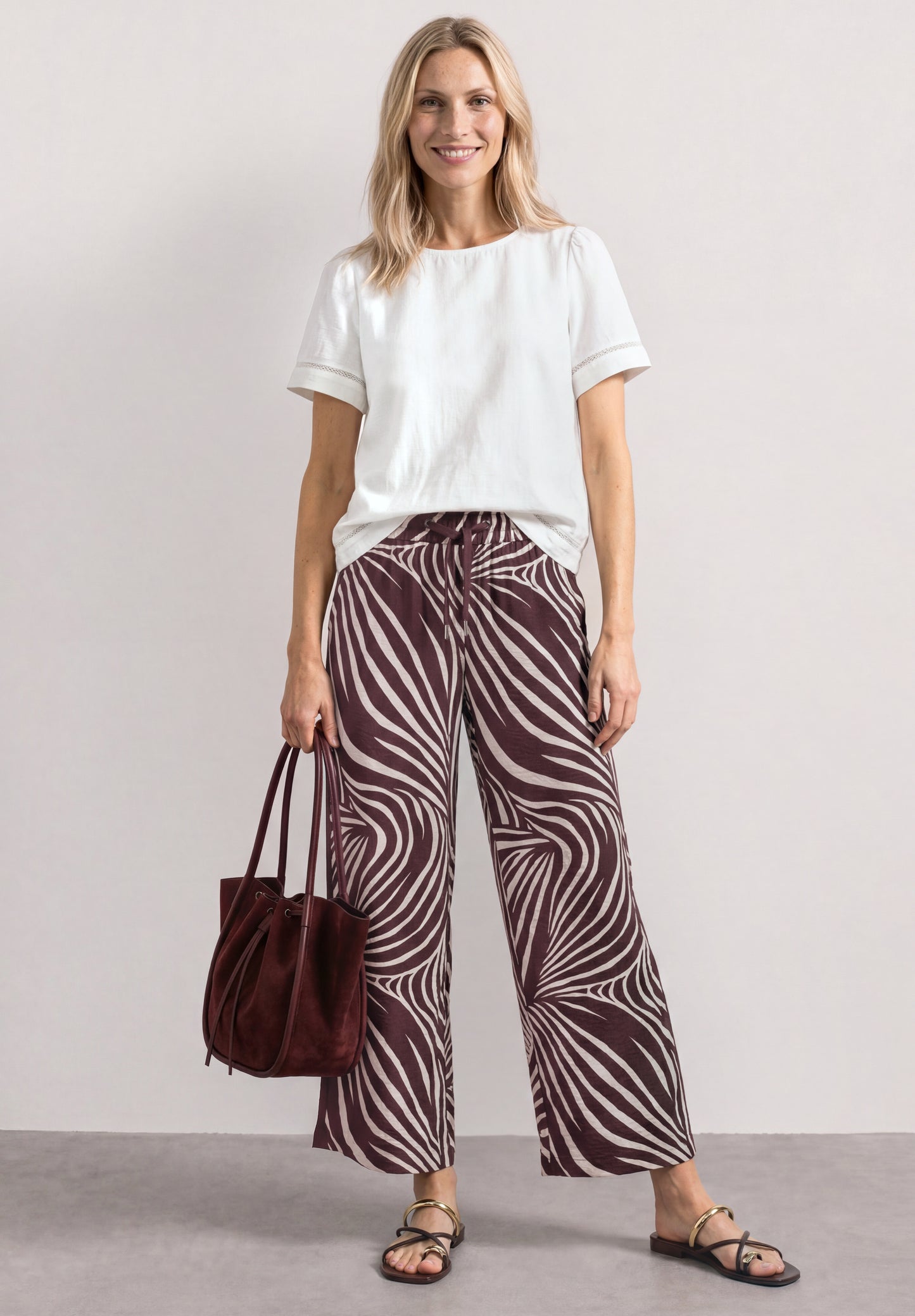 Street One - Wide Leg Hose mit Print und Gallonstreifen - Farbe: rustic rouge