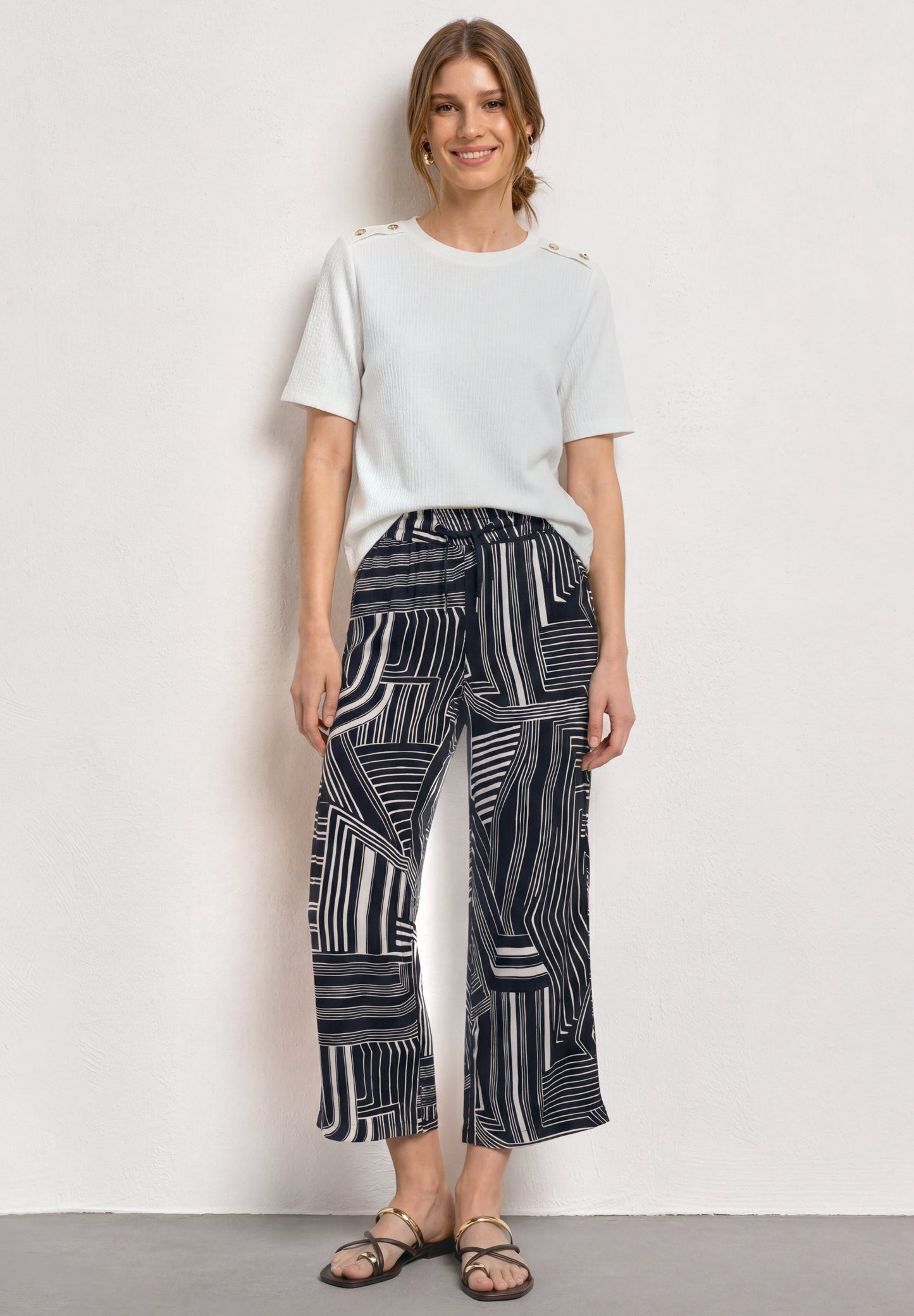 Street One - 7/8 High Waist Culotte mit Muster - Farbe: darkest blue
