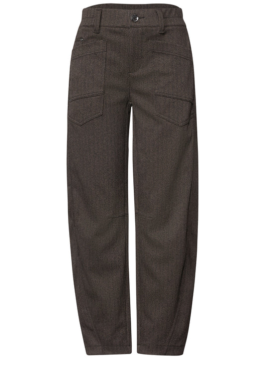Street One - High Waist Barrel Leg Hose mit Elastikbund - Farbe: black coffee