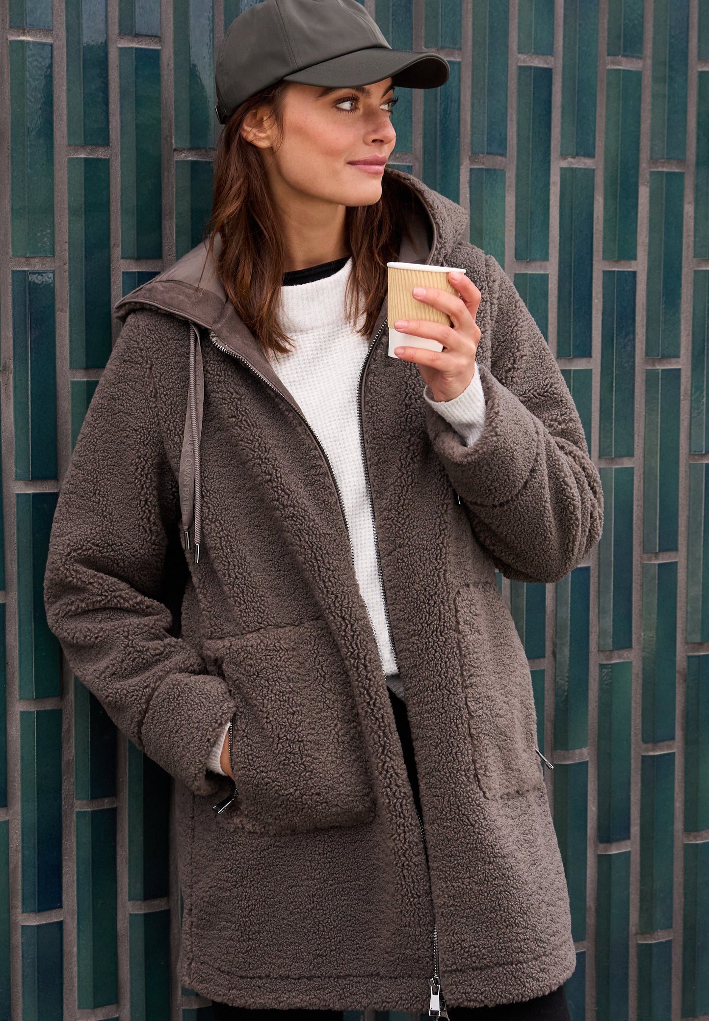 CECIL Teddy Mantel mit Kapuze - Farbe: mushroom taupe