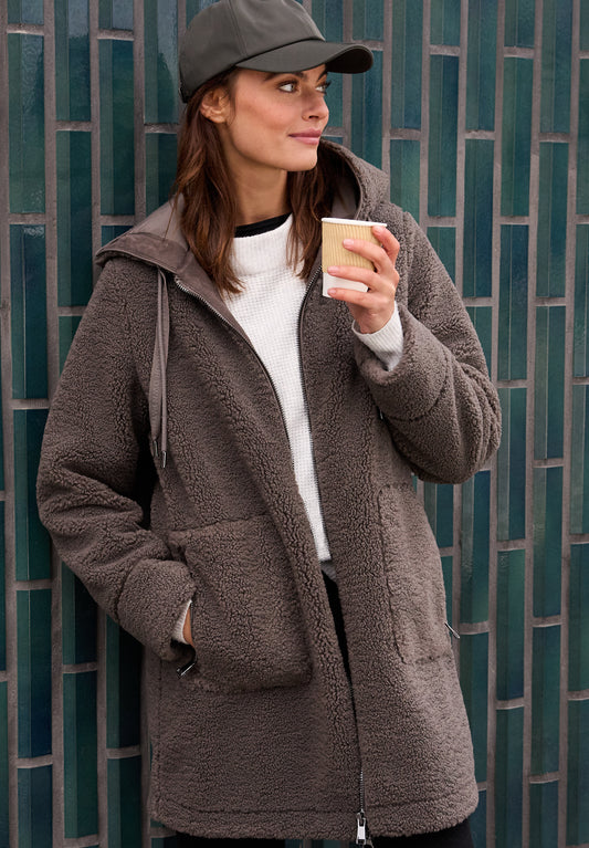 CECIL Teddy Mantel mit Kapuze - Farbe: mushroom taupe