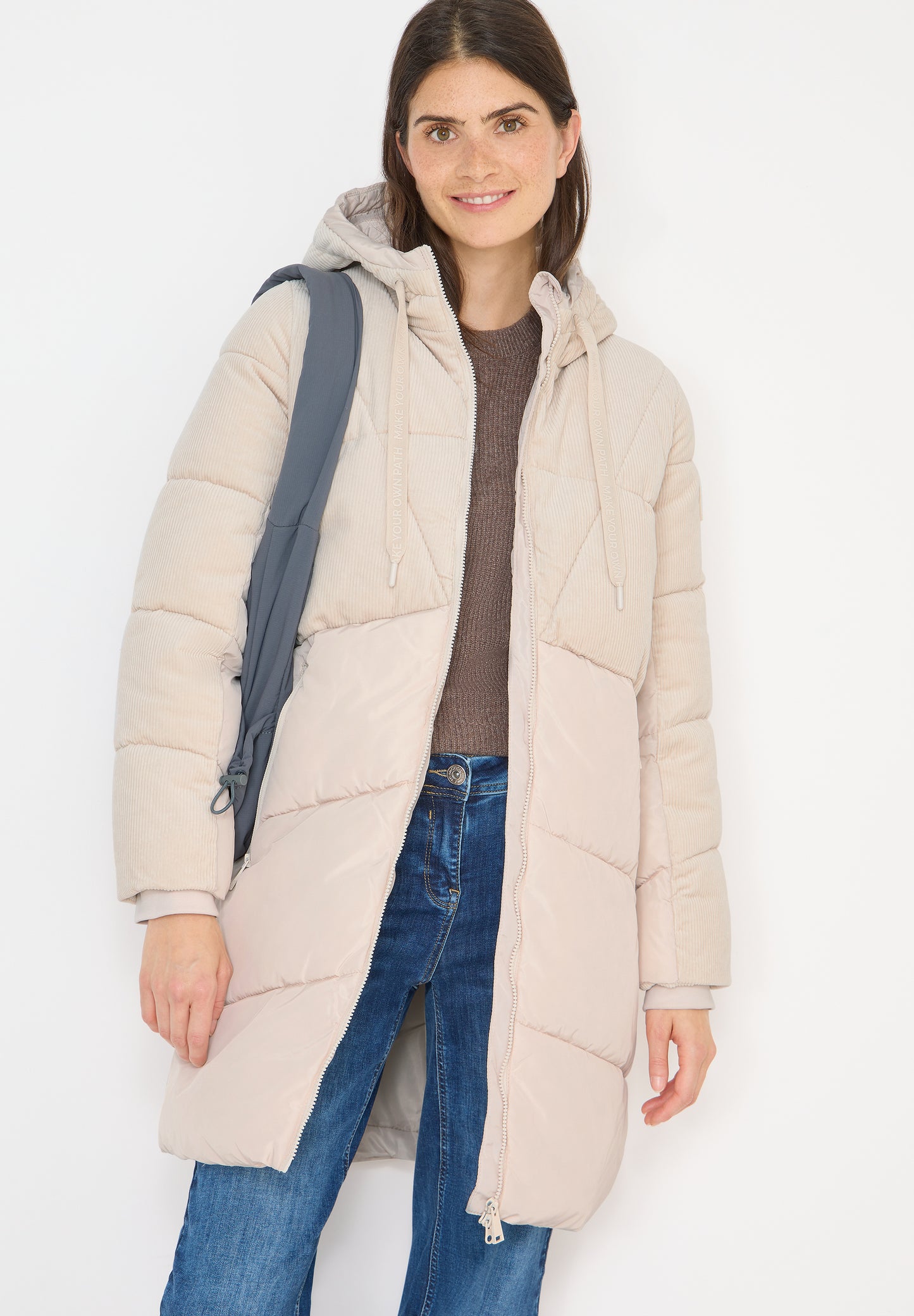 CECIL Puffer Mantel mit Cordmix - Farbe: teddy vanilla white