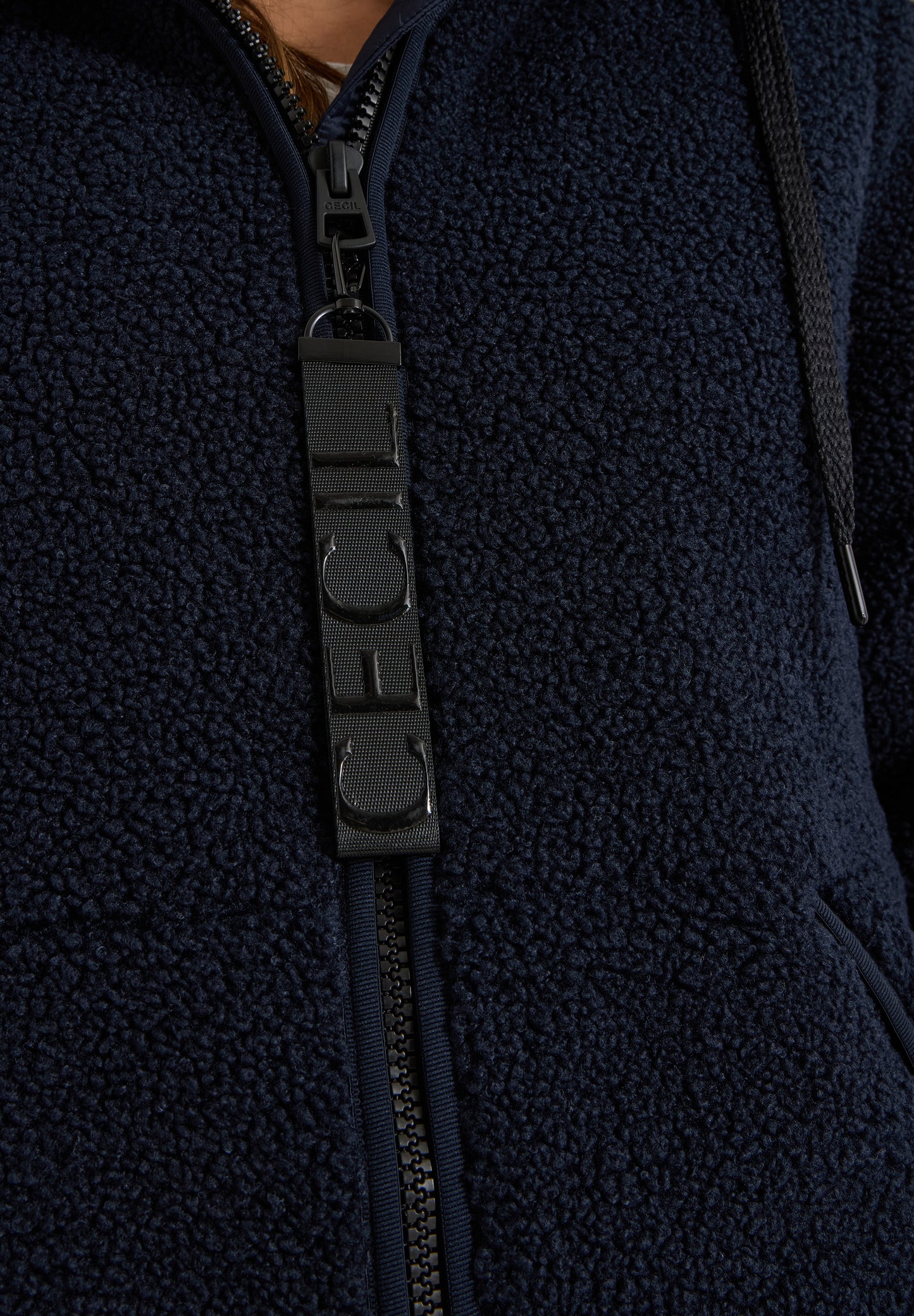 CECIL - Strukturmix Teddy-Mantel mit Kapuze - Farbe: dark navy blue