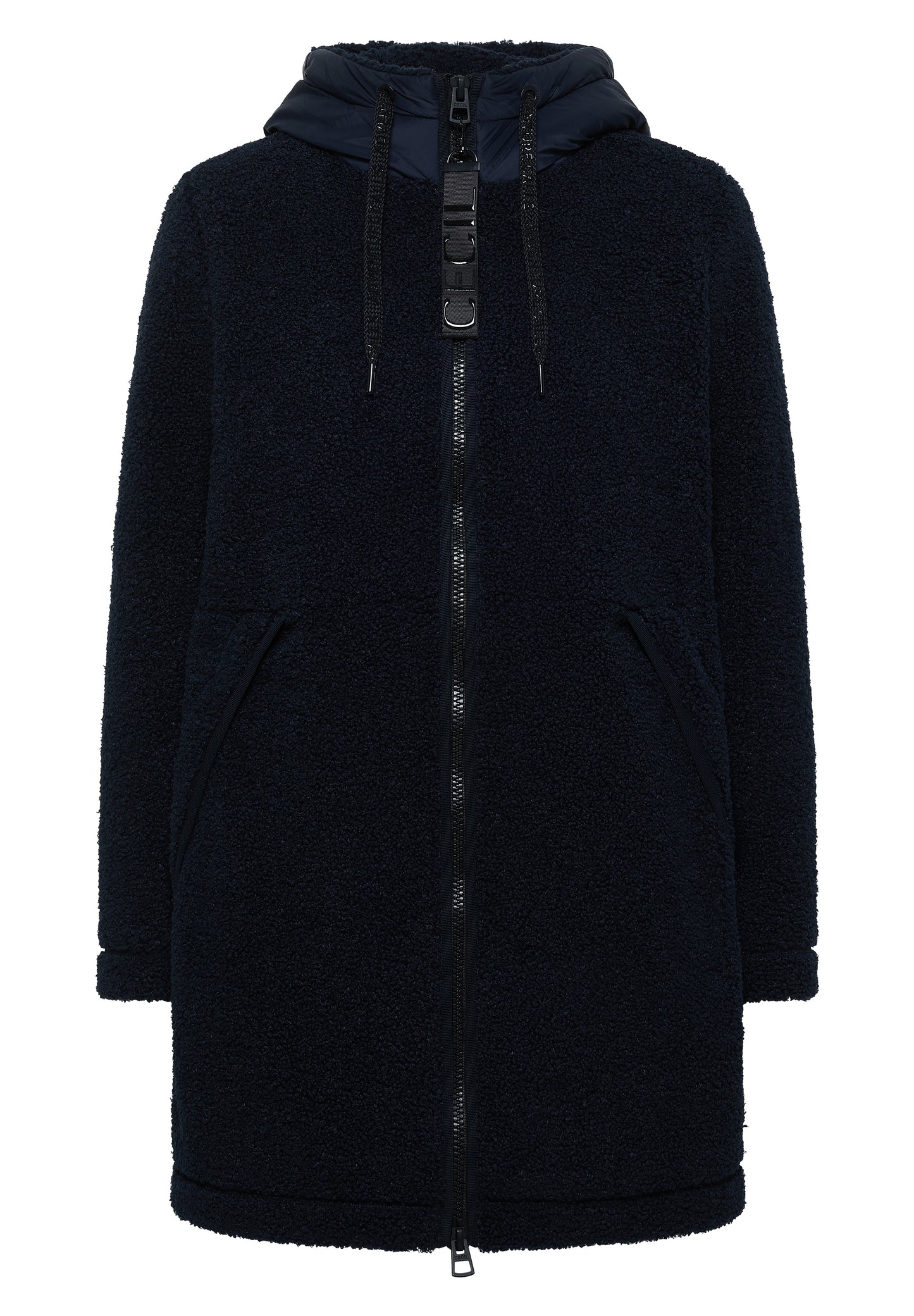 CECIL - Strukturmix Teddy-Mantel mit Kapuze - Farbe: dark navy blue